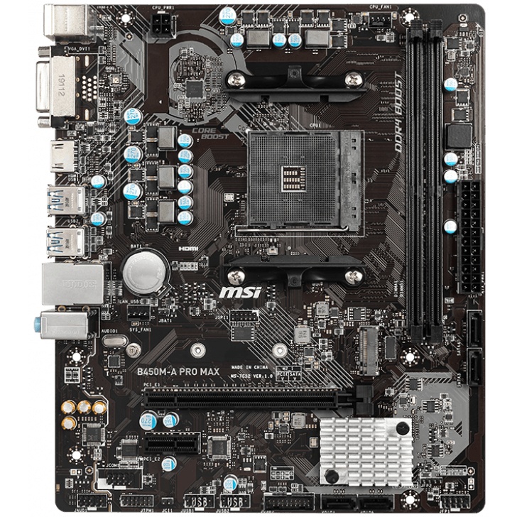 Материнская плата MSI B450M-A PRO MAX Soc-AM4 AMD B450 2xDDR4 mATX AC`97 8ch(7.1) GbLAN RAID+DVI+HDM
