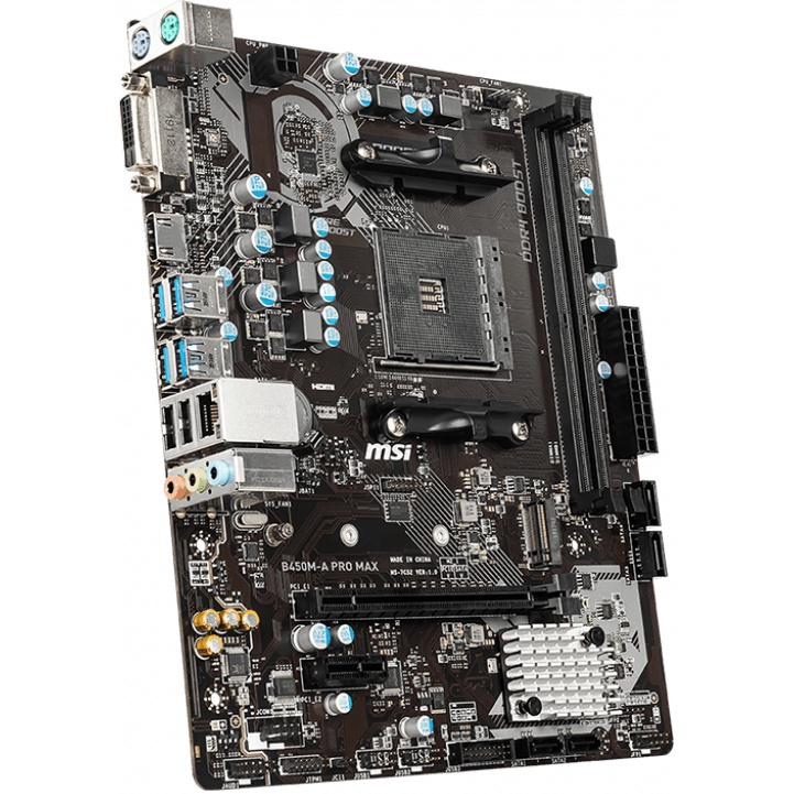 Материнская плата MSI B450M-A PRO MAX Soc-AM4 AMD B450 2xDDR4 mATX AC`97 8ch(7.1) GbLAN RAID+DVI+HDM