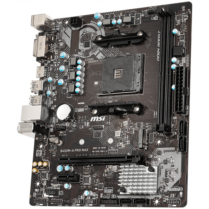 Материнская плата MSI B450M-A PRO MAX Soc-AM4 AMD B450 2xDDR4 mATX AC`97 8ch(7.1) GbLAN RAID+DVI+HDM