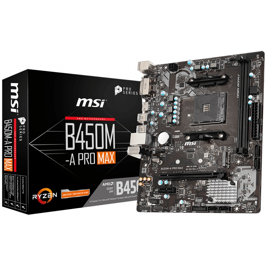 Материнская плата MSI B450M-A PRO MAX Soc-AM4 AMD B450 2xDDR4 mATX AC`97 8ch(7.1) GbLAN RAID+DVI+HDM