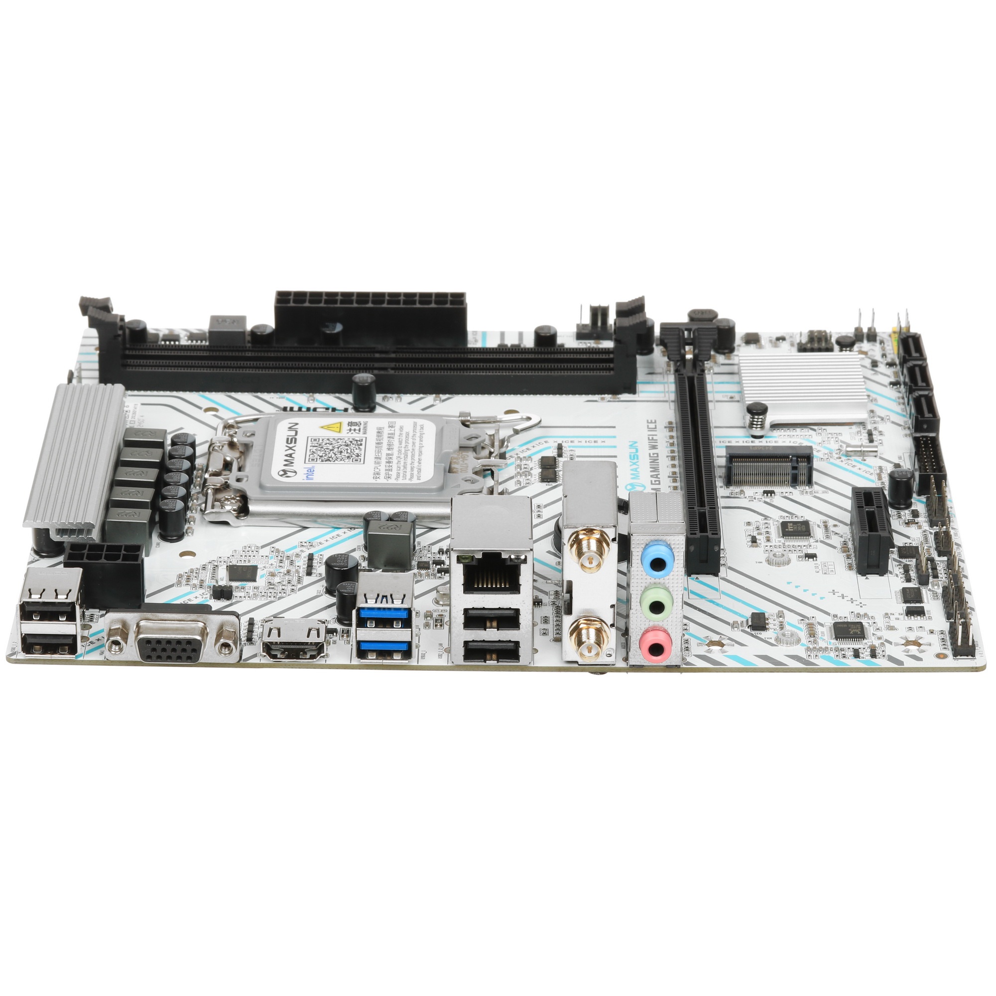 Материнская плата MAXSUN MS-B760M GAMING WIFI ICE (Socket 1700, mATX, 2*DDR4(64Gb), VGA/HDMI, 3*SATA