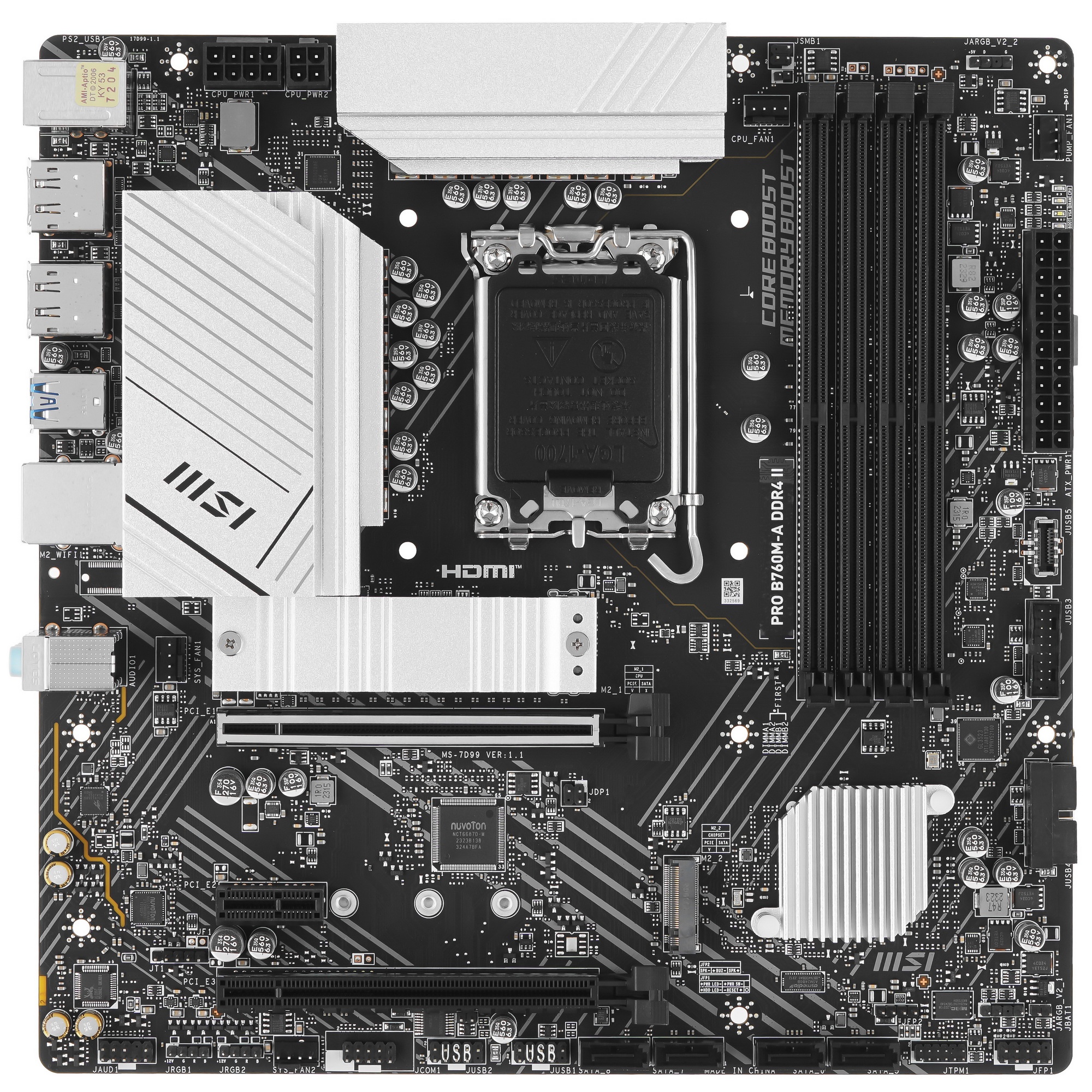 Материнская плата MSI PRO B760M-A DDR4 II Soc-1700 Intel B760 4xDDR4 mATX AC`97 8ch(7.1) 2.5Gg+HDMI+
