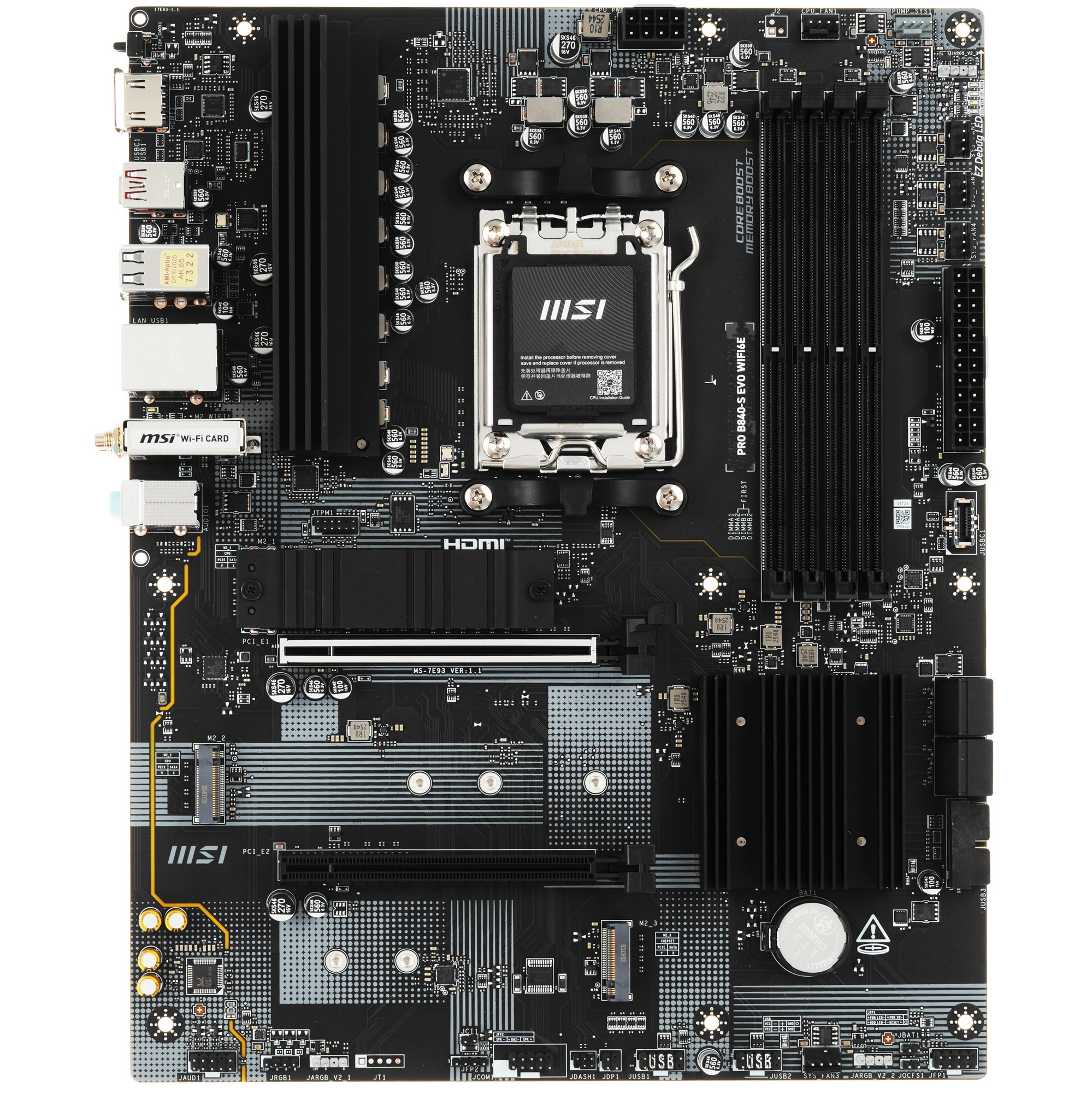 Материнская плата MSI PRO B840-S EVO WIFI6E Socket AM5 AMD B840 4xDDR5 ATX AC`97 8ch(7.1) 2.5Gg RAID