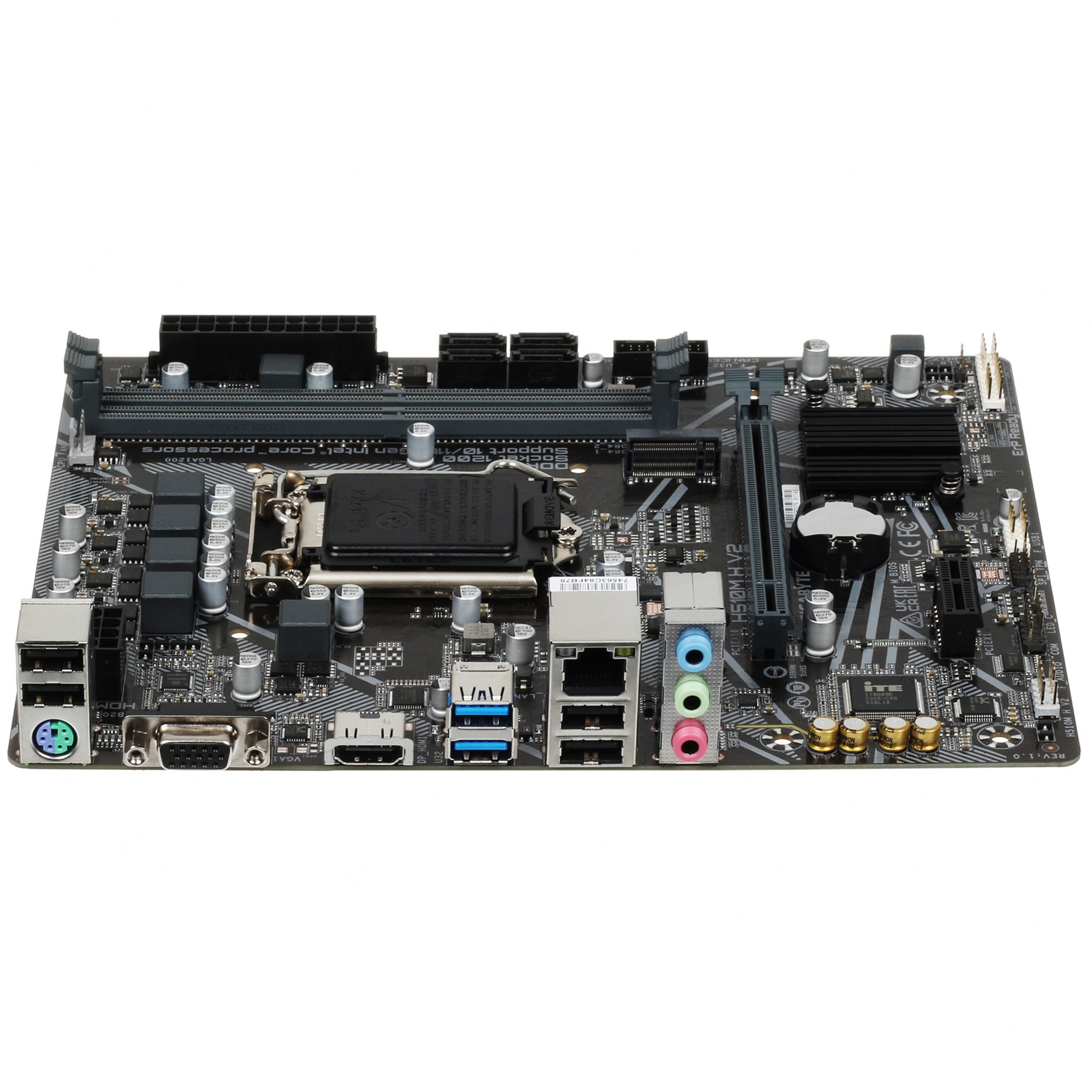 Материнская плата Gigabyte H510M H V2, LGA 1200, Intel H470, 2xDDR4, 4xSATA 6 Гбит/с, 1xM.2, 1xPCIe
