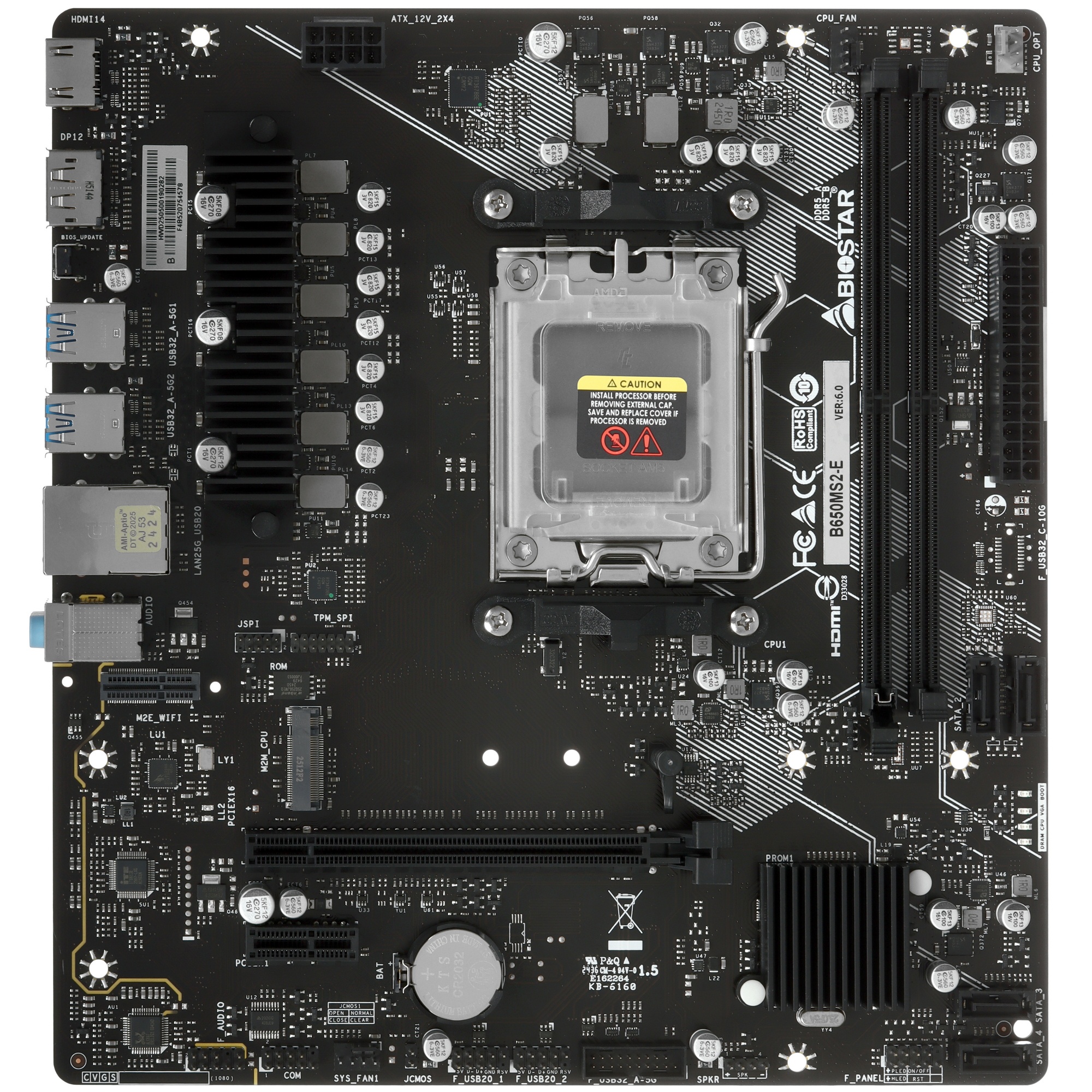 Материнская плата Biostar B650MS2-E SocketAM5 AMD B650 2xDDR5 mATX AC`97 8ch(7.1) 2.5Gg RAID+HDMI+DP