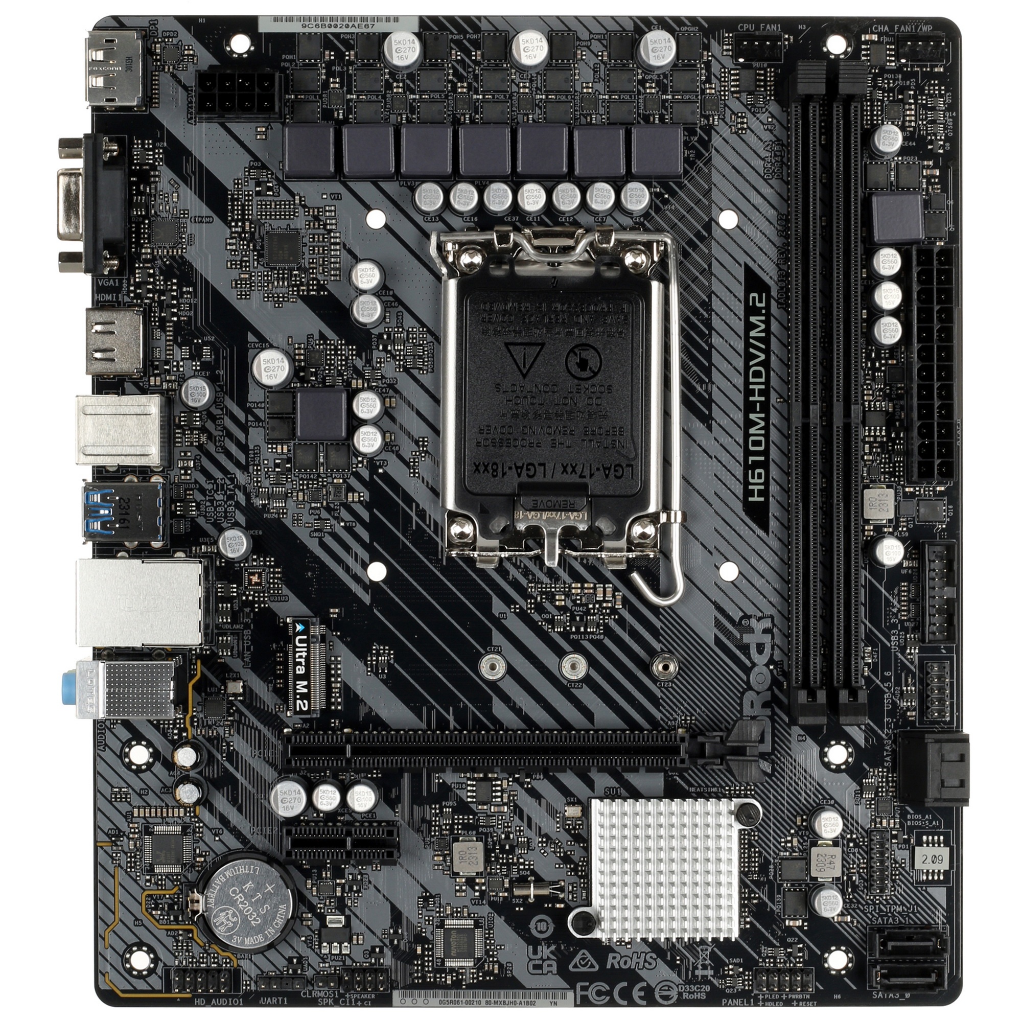 Материнская плата ASRock H610M-HDV/M.2 R2.0, LGA 1700, Intel H610, 2xDDR4, 4xSATA, 1xM.2, 1xPCIe 4.0