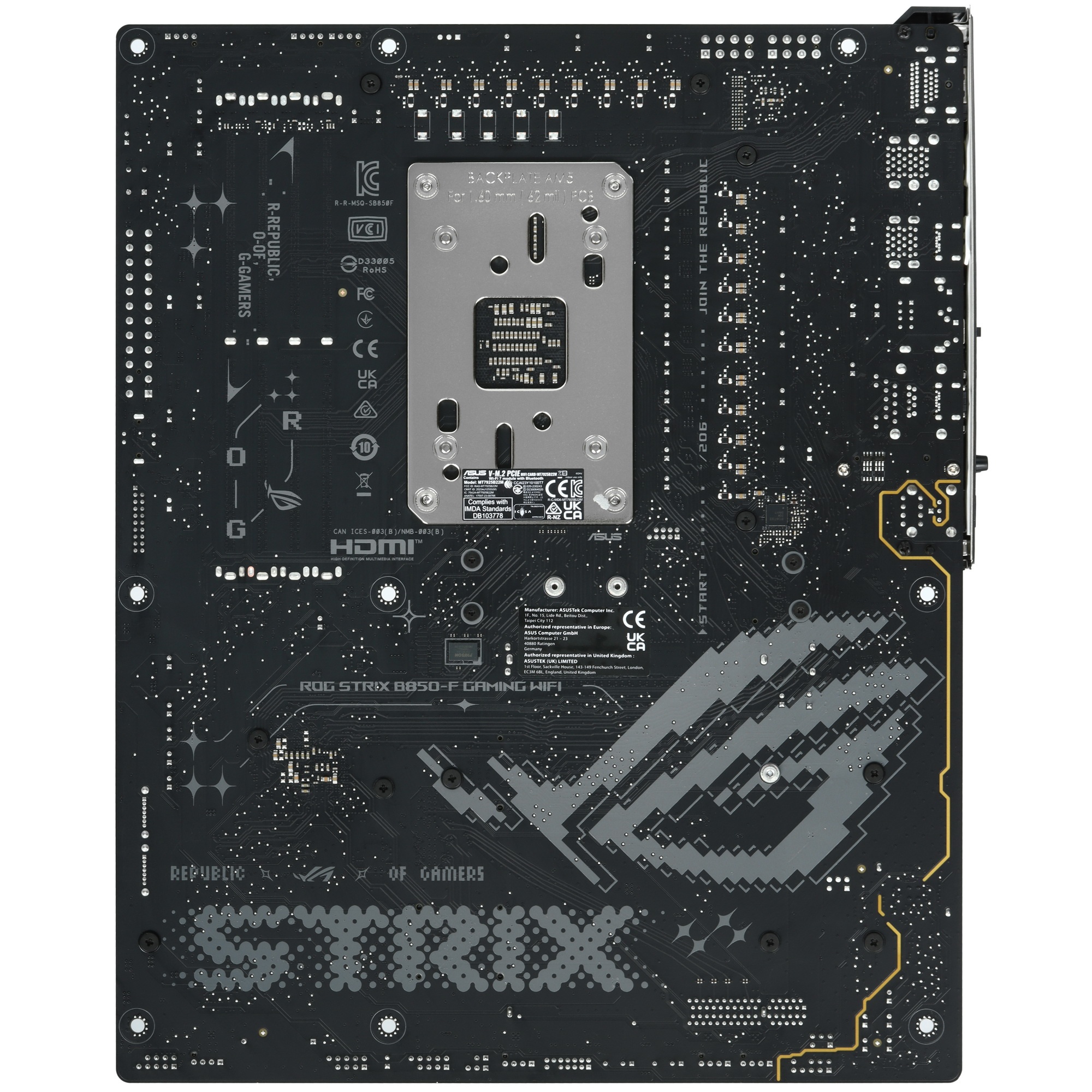 Материнская плата ASUS ROG STRIX B850-F GAMING WIFI, AM5, AMD B850, 4xDDR5, 2xSATA, 4xM.2, 1xPCIe 5.