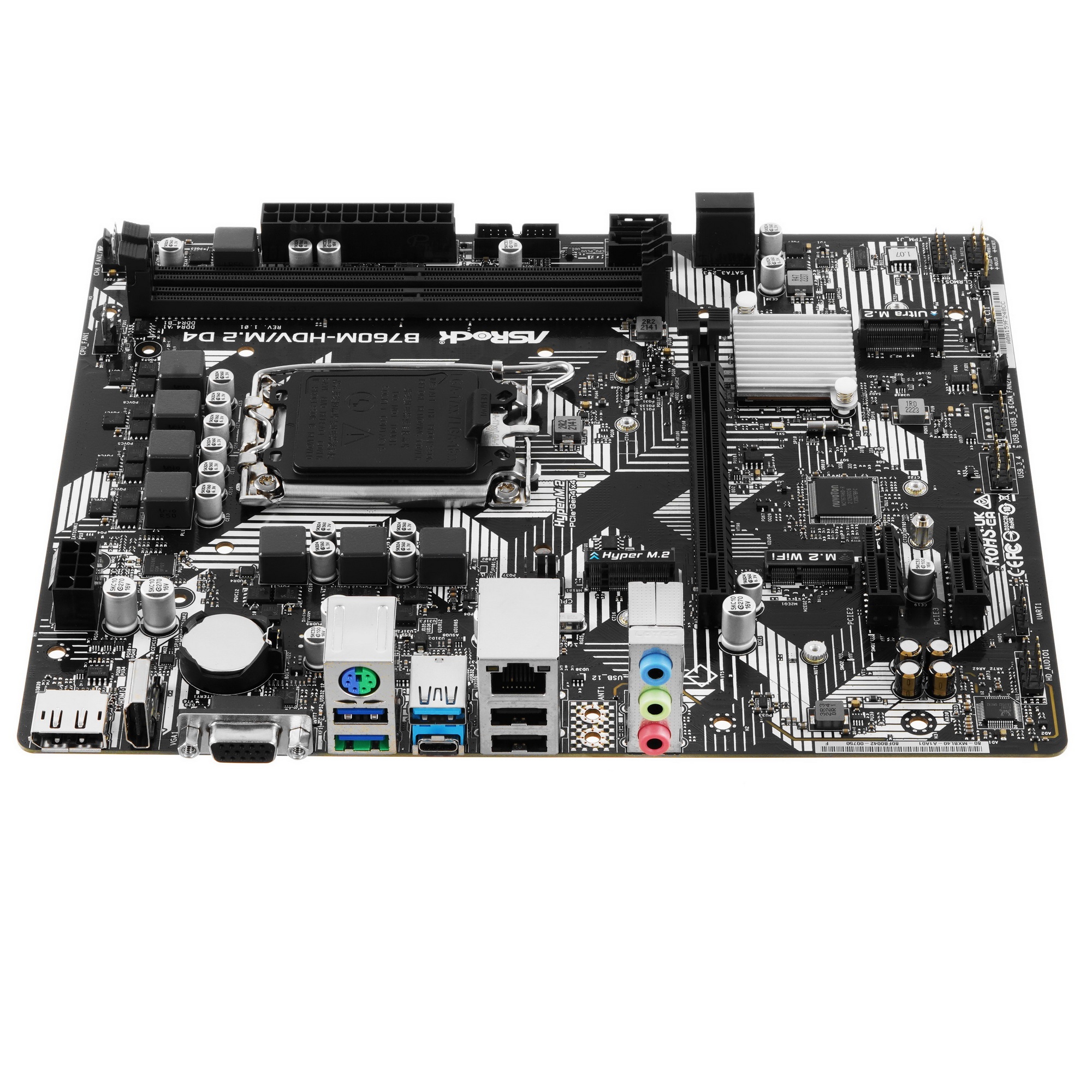 Материнская плата ASRock B760M-HDV/M.2 D4, LGA 1700, Intel B760, 2xDDR4, 4xSATA, 2xM.2, 1xPCIe 4.0 x