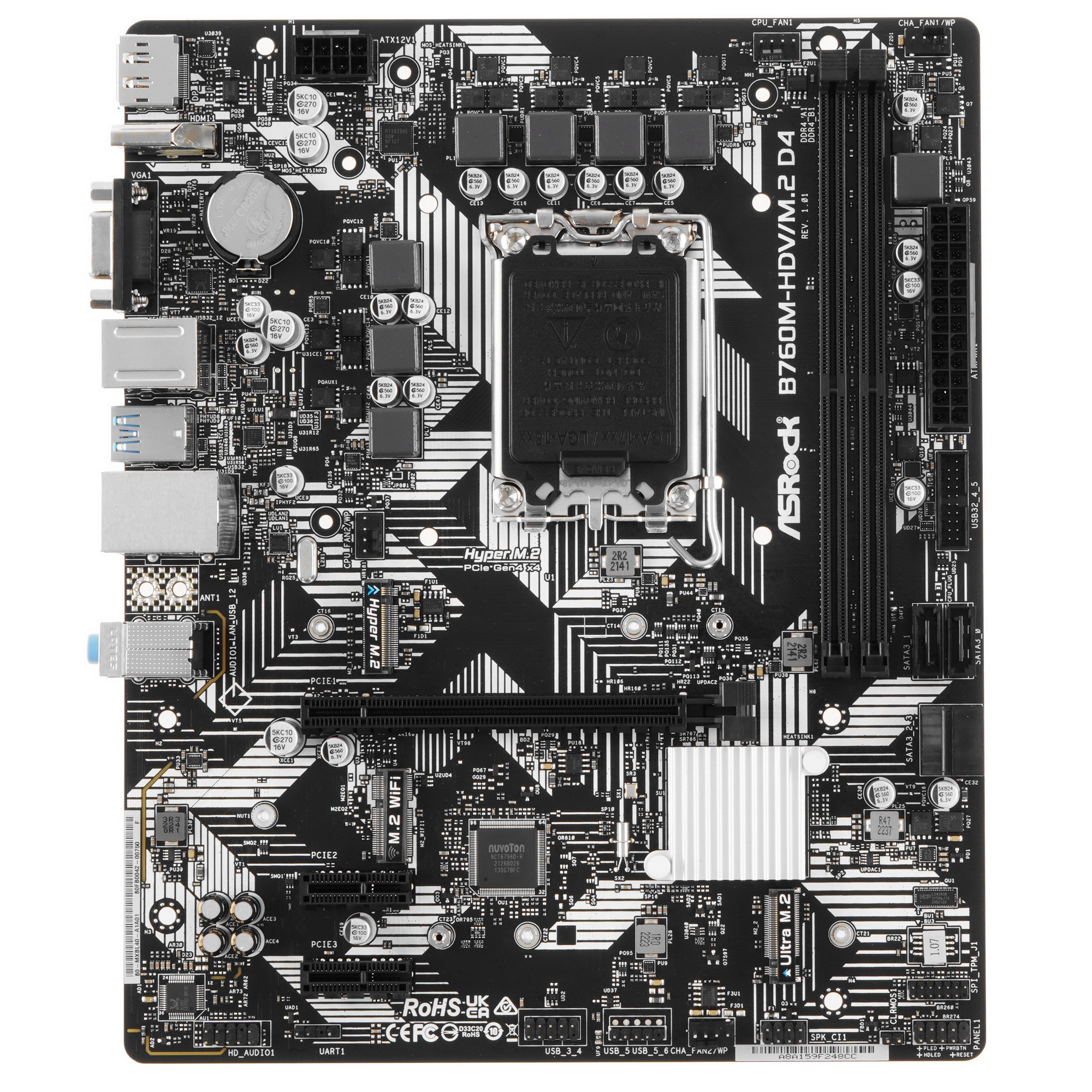 Материнская плата ASRock B760M-HDV/M.2 D4, LGA 1700, Intel B760, 2xDDR4, 4xSATA, 2xM.2, 1xPCIe 4.0 x