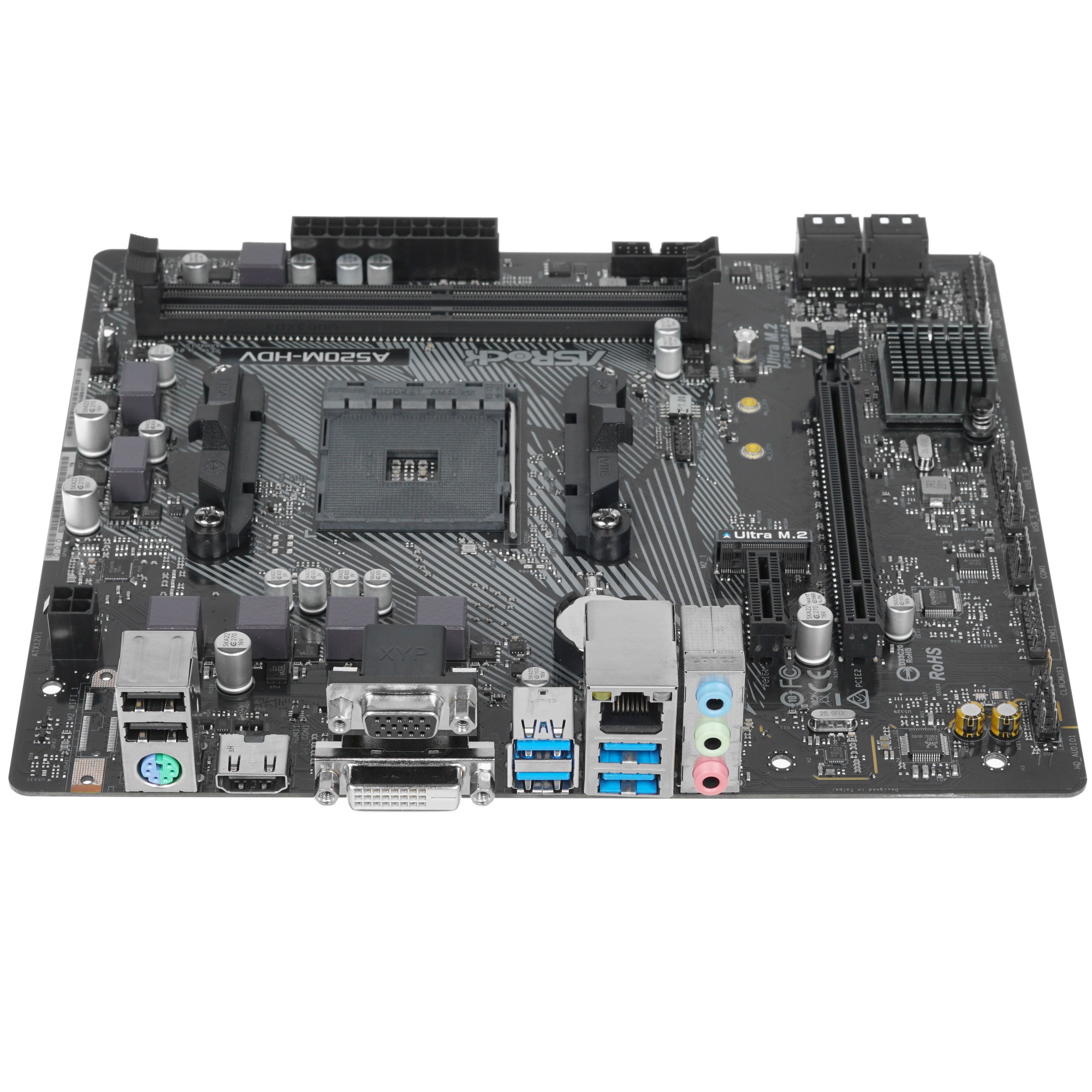 Материнская плата ASRock A520M-HDV, AM4, AMD A520, 2xDDR4, 4xSATA, 1xM.2, 1xPCIe 3.0 x16, 1xPCIe 3.0