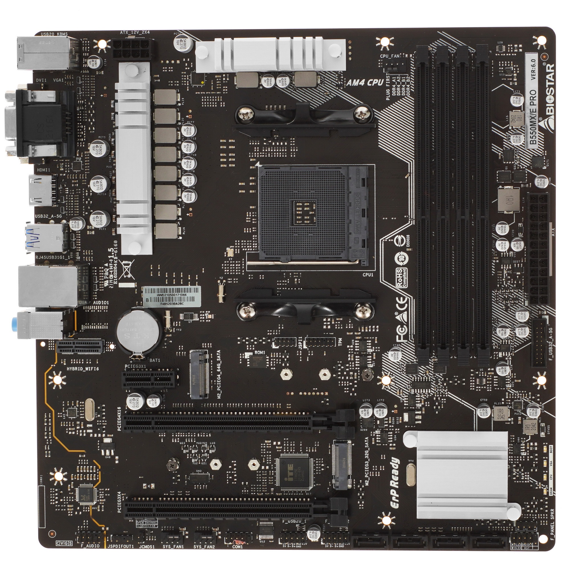 Материнская плата Biostar B550MX/E PRO, AM4, AMD B550, 4xDDR4, 4xSATA, 2xM.2, 1xPCIe 4.0 x16, 1xPCIe