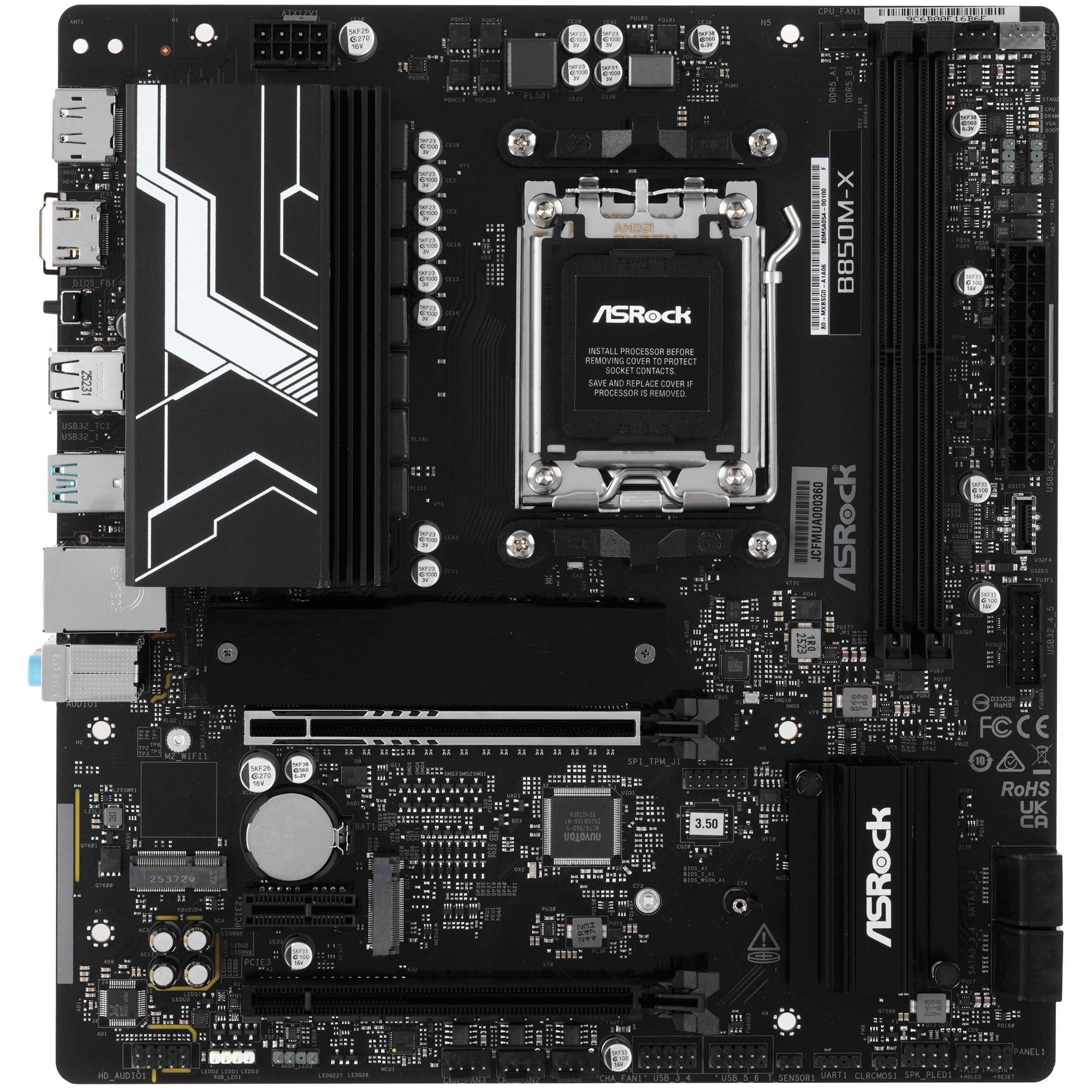 Материнская плата ASROCK B850M-X R2.0, AM5, B850, 2*DDR5, 4*SATA, 2*M.2, 2*USB 2.0, 3*USB 3.2, Type-