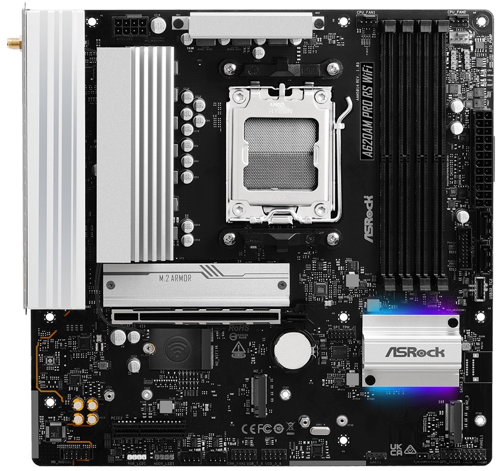 Материнская плата ASROCK A620AM Pro RS WiFi, AM5, AMD A620, 4xDDR5, 2xSATA, 3xM.2, 1xPCIe 4.0 x16, 1