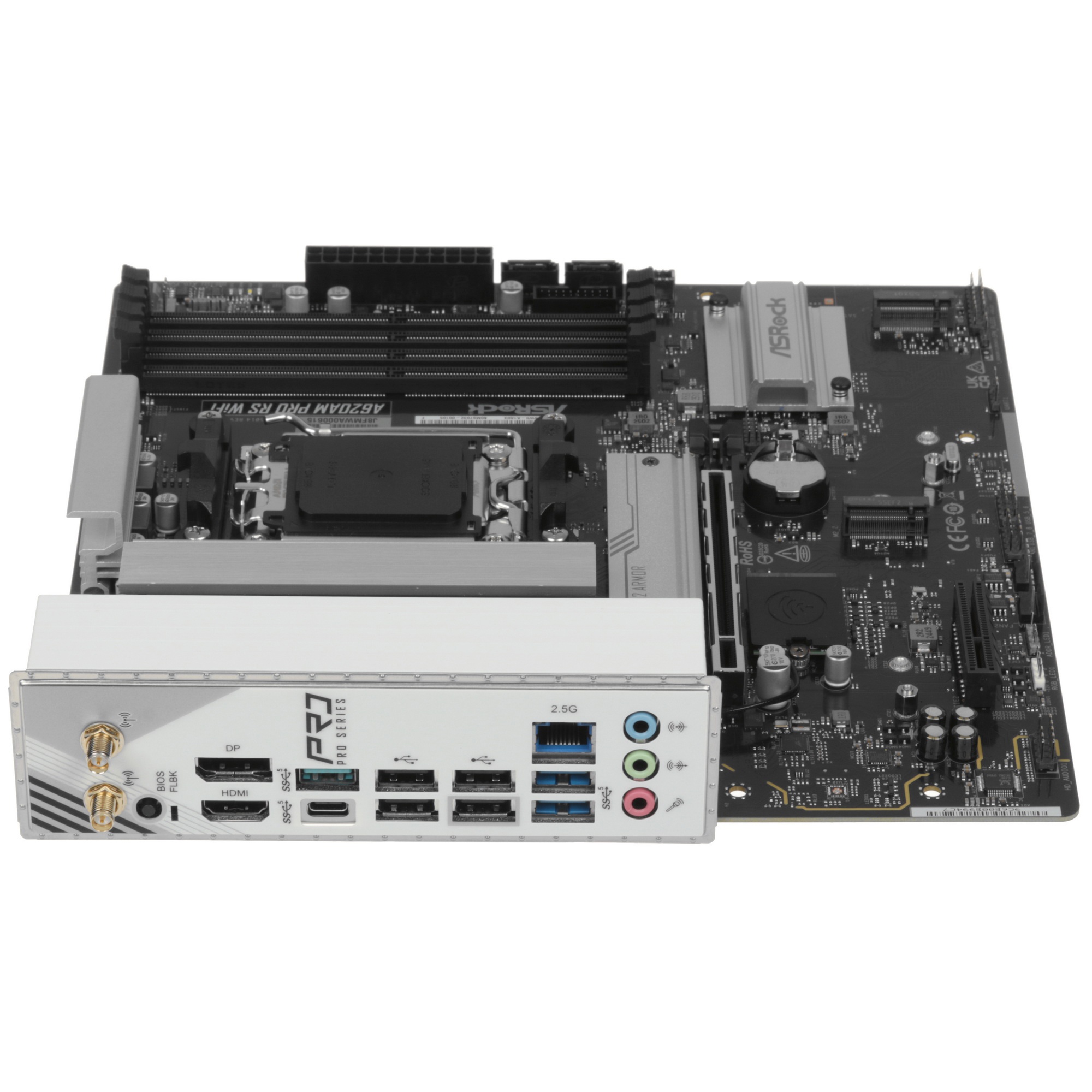 Материнская плата ASROCK A620AM Pro RS WiFi, AM5, AMD A620, 4xDDR5, 2xSATA, 3xM.2, 1xPCIe 4.0 x16, 1
