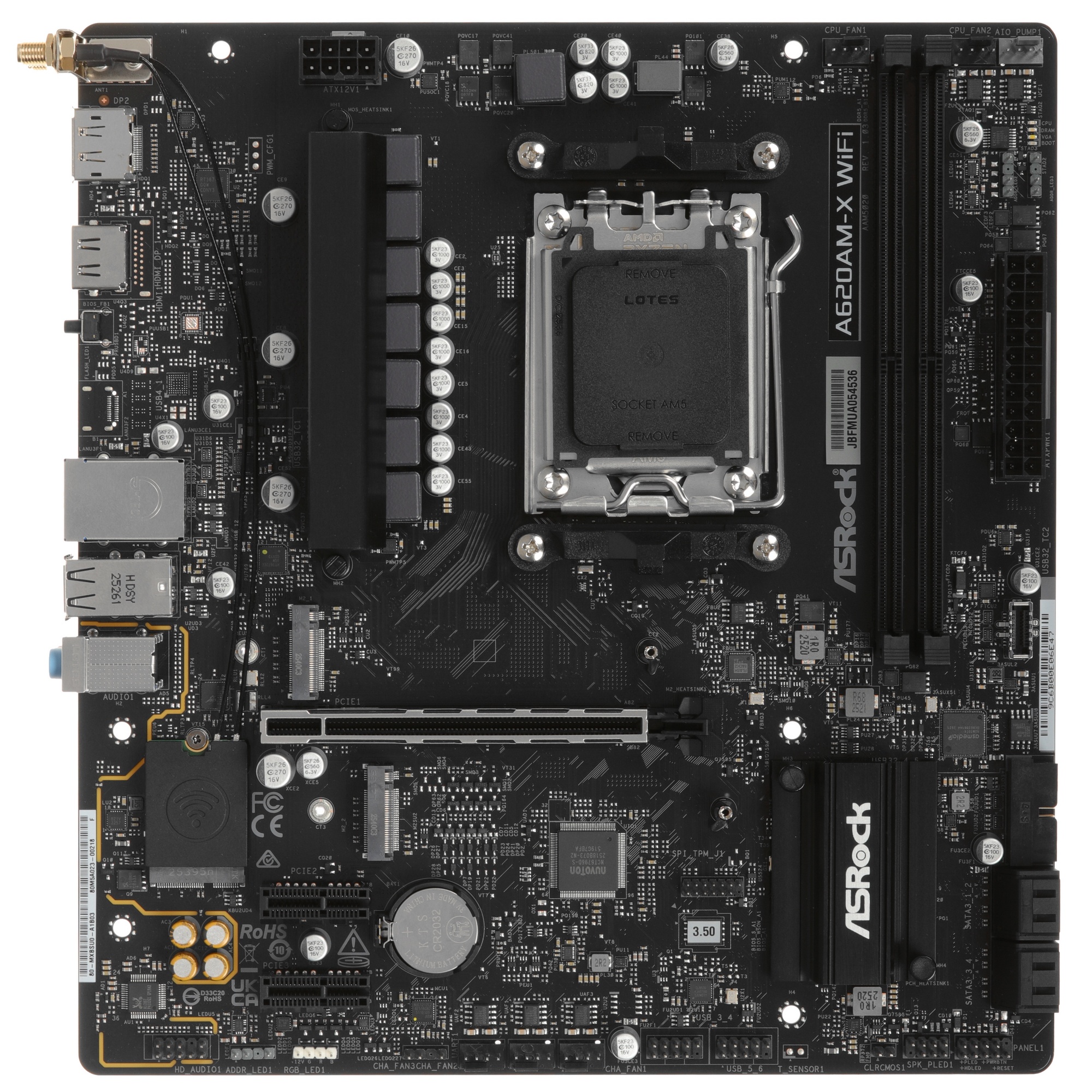 Материнская плата Asrock A620AM-X WiFi Socket AM5 AMD A620A 2xDDR5 mATX AC`97 8ch(7.1) 2.5Gg RAID+HD