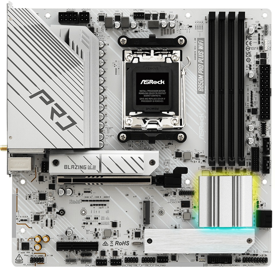 Материнская плата Asrock B850M Pro Plus WiFi Socket AM5 AMD B850 4xDDR5 mATX AC`97 8ch(7.1) 2.5Gg RA