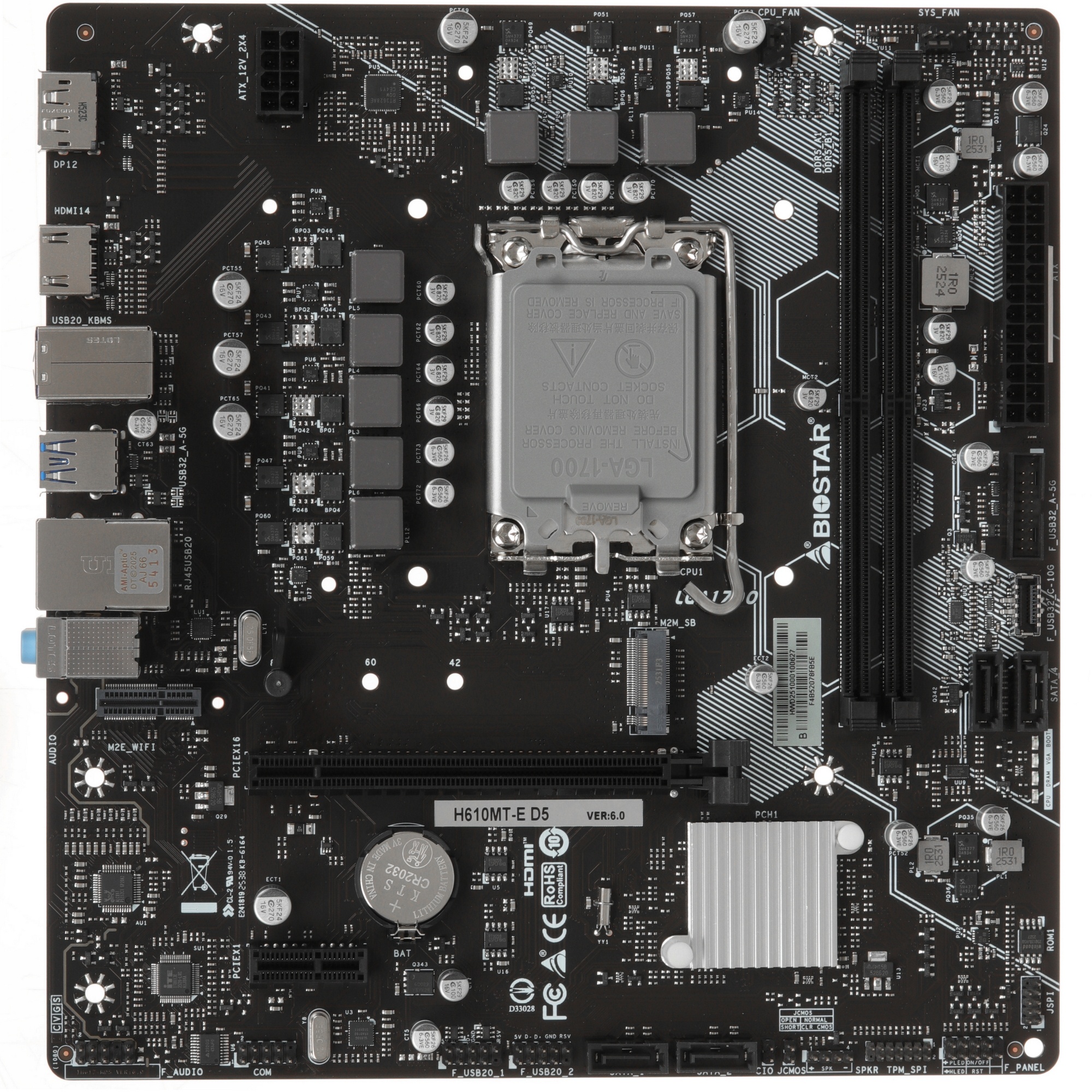 Материнская плата Biostar H610MT-E D5 Soc-1700 Intel H610 2xDDR5 mATX AC`97 8ch(7.1) GbLAN+HDMI+DP