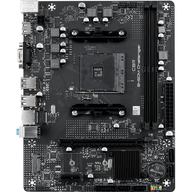 Материнская плата CBR B450M Challenger, AM4, AMD B450, 2xDDR4, 4xSATA, 1xM.2, 1xPCIe 3.0 x16, 1xPCIe