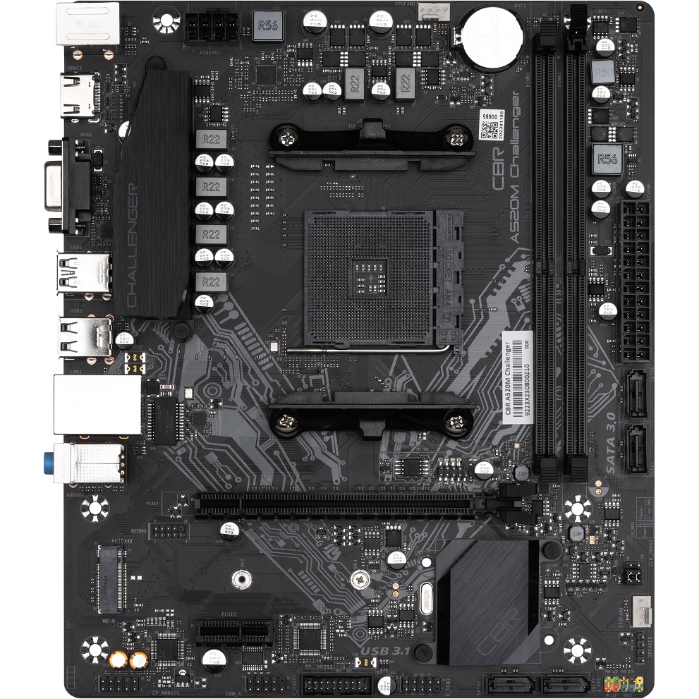 Материнская плата CBR A520M Challenger, AM4, AMD A520, 2xDDR4, 4xSATA, 1xM.2, 1xPCIe 3.0 x16, 1xPCIe