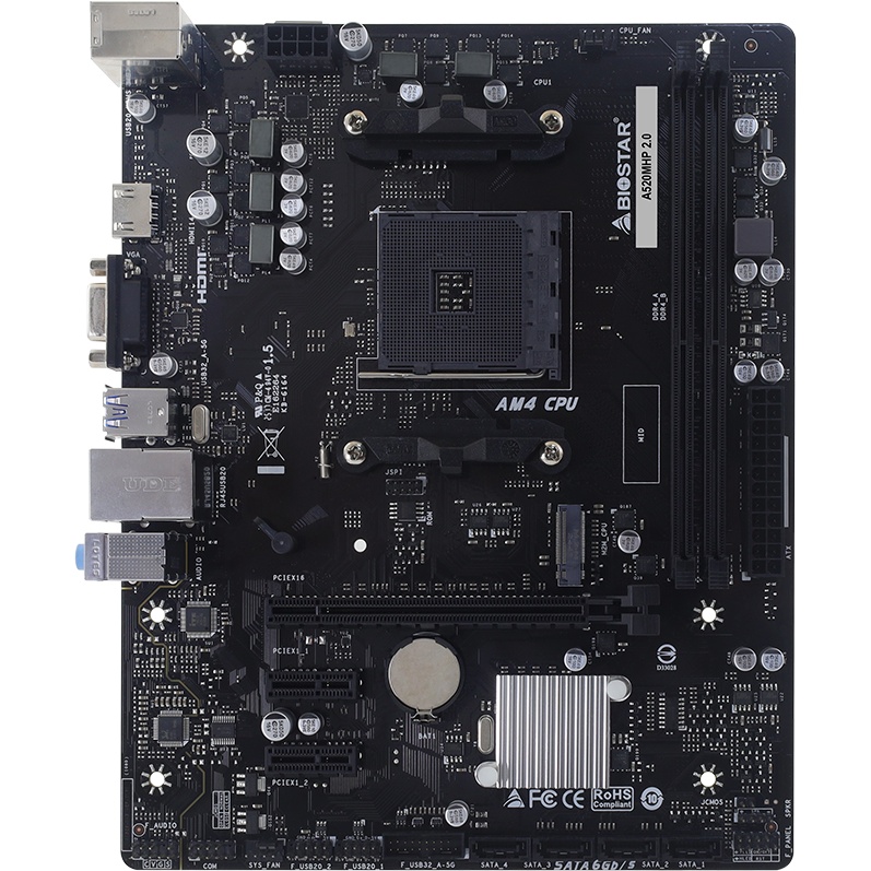 Материнская плата Biostar A520MHP 2.0 Soc-AM4 AMD A520 2xDDR4 mATX AC`97 8ch(7.1) GbLAN RAID+VGA+HDM