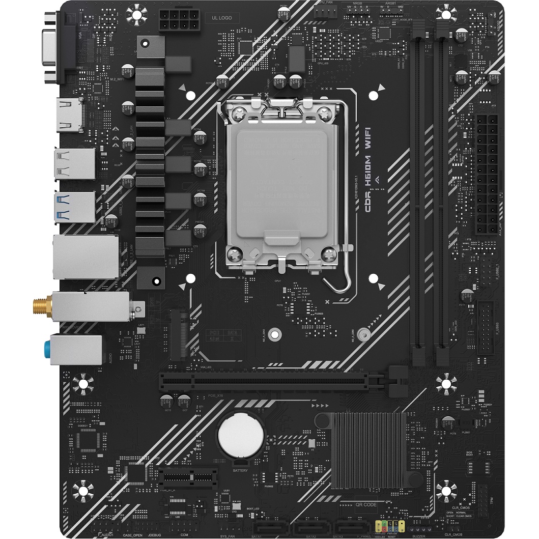 Материнская плата CBR H610M WiFi { Chipset H610, Socket 1700, 2*DDR5, mATX, DP+HDMI, 1*PCIEx16,1*PCI