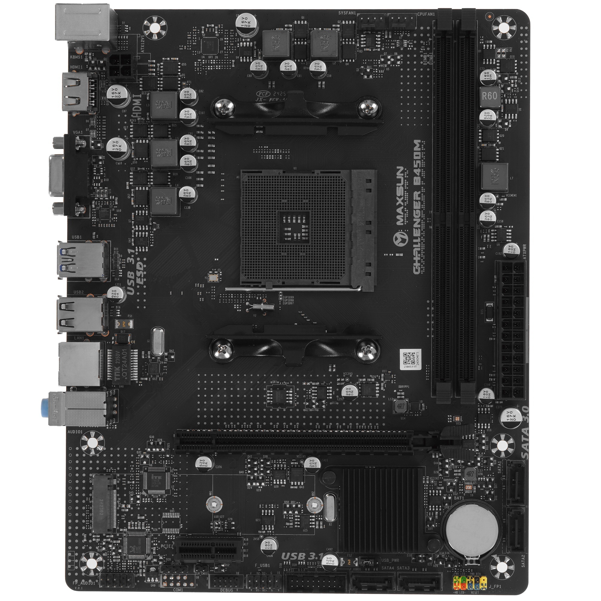Материнская плата Maxsun Challenger B450M, AM4, AMD B450, 2xDDR4, 4xSATA, 1xM.2, 1xPCIe 3.0 x16, 1xP