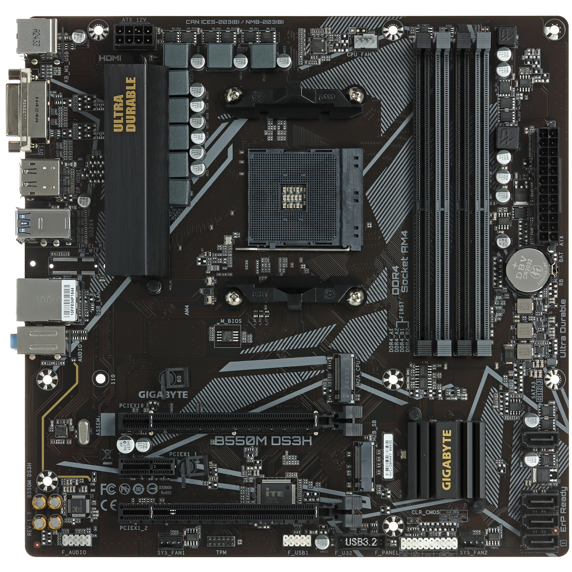 Материнская плата Gigabyte B550M DS3H, AM4, AMD B550, 4xDDR4, 4xSATA, 2xM.2, 1xPCI-E 4.0 x16, 1xPCI-