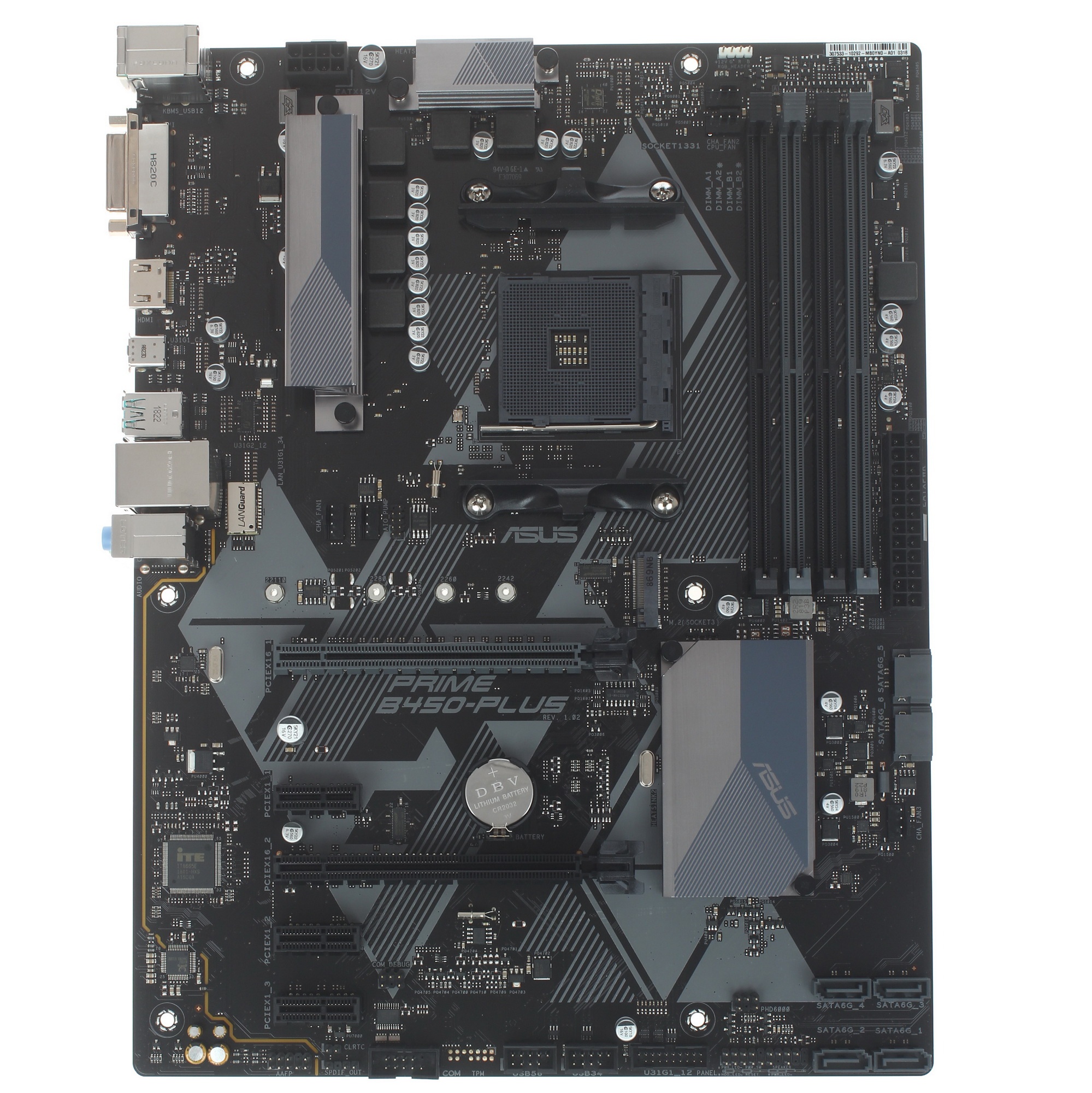 Материнская плата ASUS PRIME B450-PLUS, AM4, AMD B450, 4xDDR4, 6xSATA, 1xM.2, 1xPCIe 3.0 x16, 1xPCIe