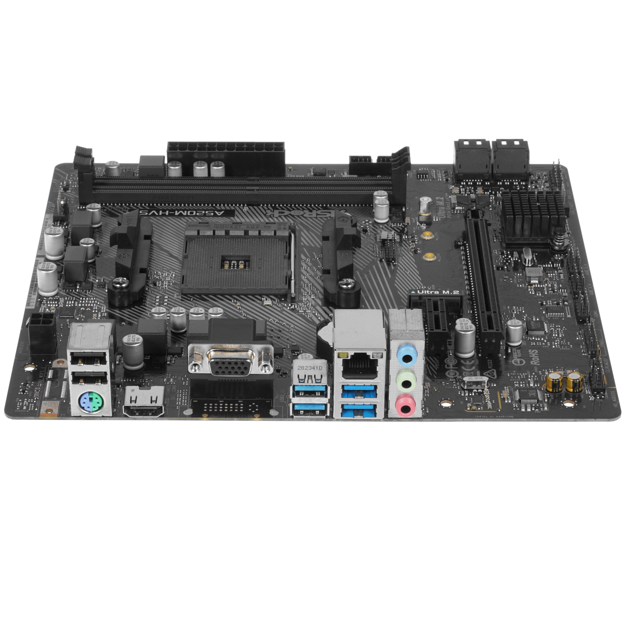 Материнская плата ASRock A520M-HVS, AM4, AMD A520, 2xDDR4, 4xSATA, 1xM.2, 1xPCIe 3.0 x16, 1xPCIe 3.0