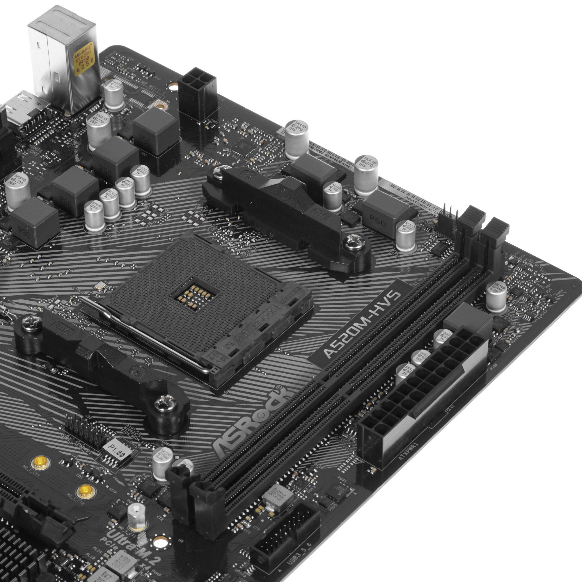 Материнская плата ASRock A520M-HVS, AM4, AMD A520, 2xDDR4, 4xSATA, 1xM.2, 1xPCIe 3.0 x16, 1xPCIe 3.0