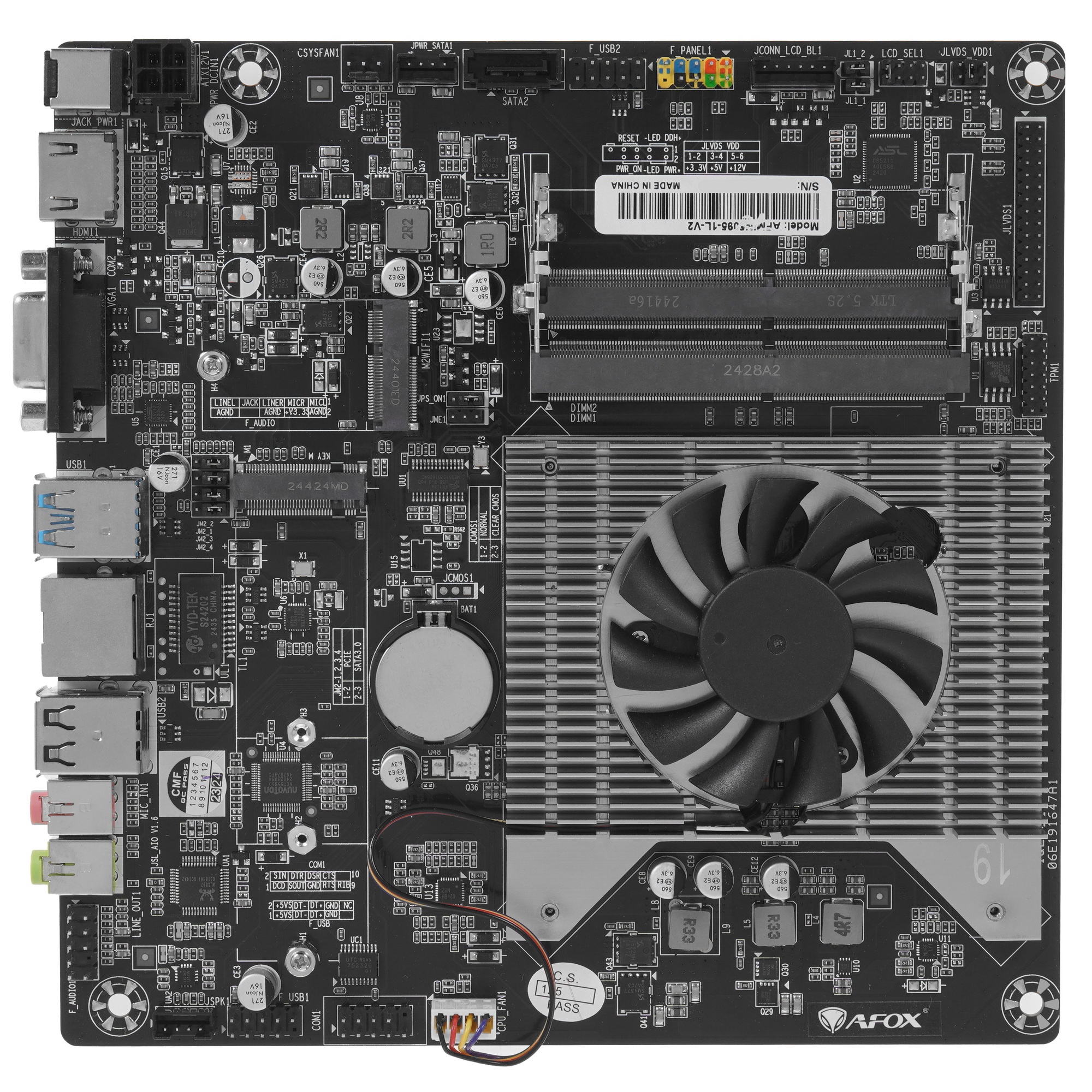 Материнская плата AFOX AFMIN5095-1L-V2, Intel N5095, SoC, 2xDDR4L, 1xSATA, 1xM.2, 1xHDMI, 1xVGA, 1x