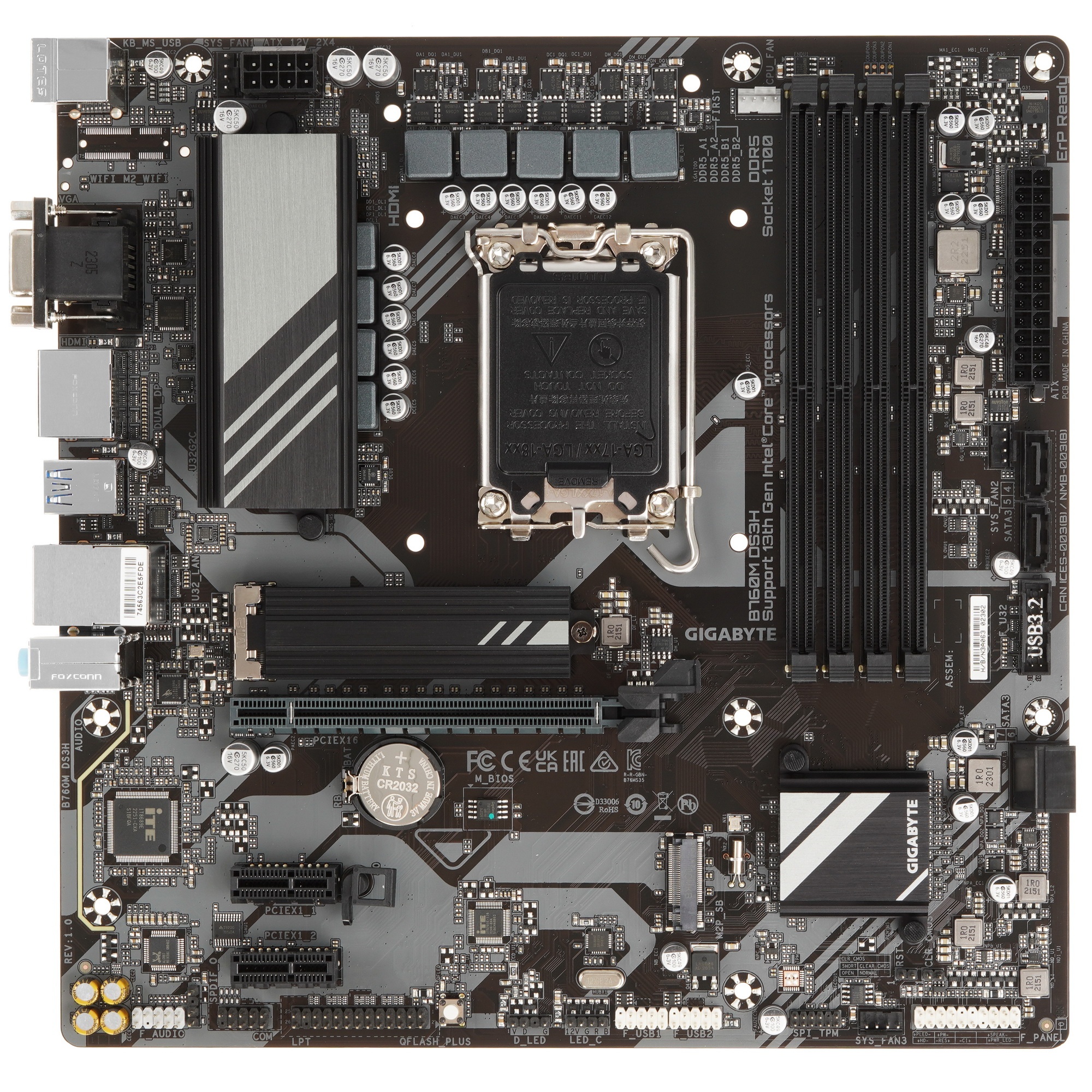 Материнская плата Gigabyte B760M DS3H, LGA 1700, Intel B760, 4xDDR5, 4xSATA, 2xM.2, 1xPCIe 4.0 x16,