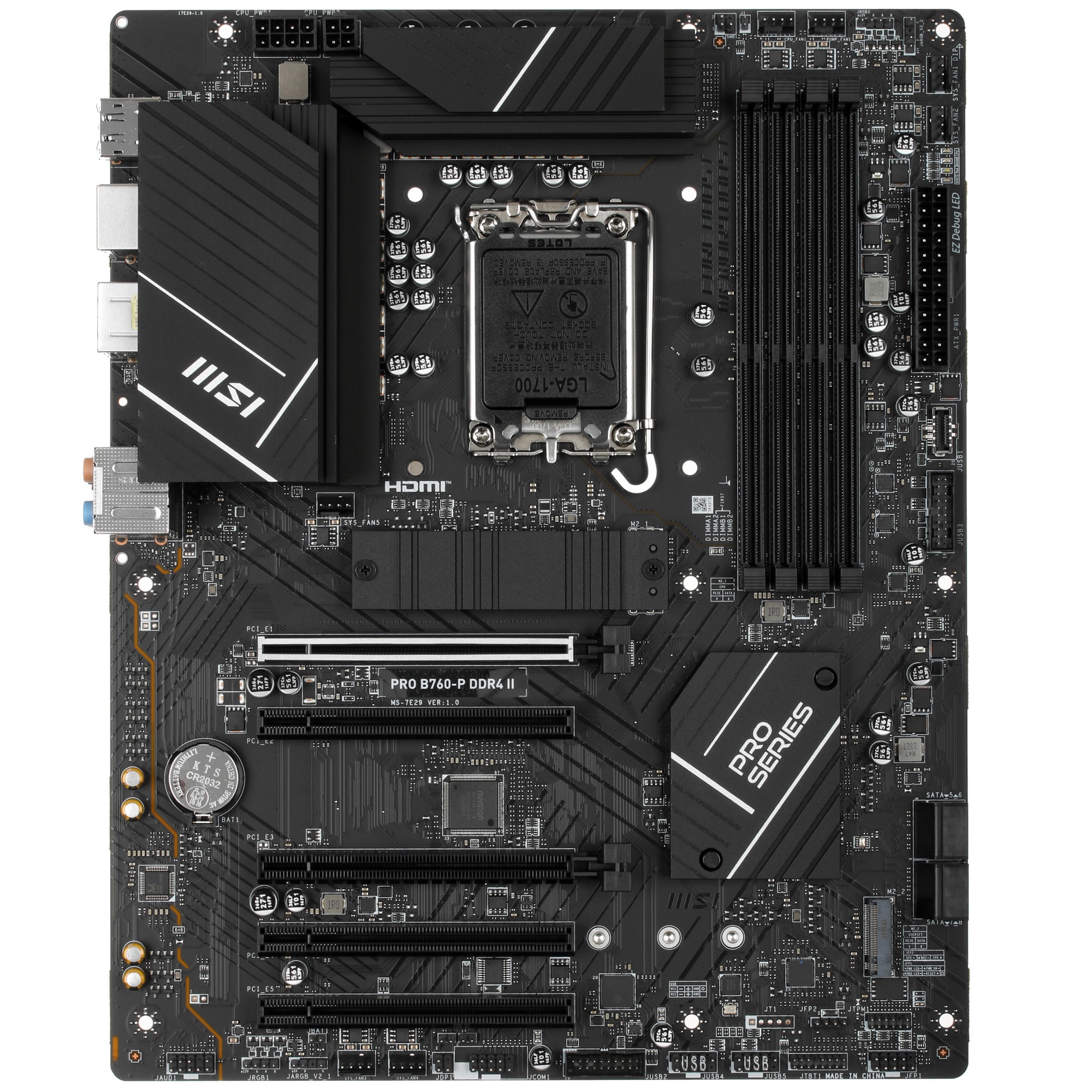 Материнская плата MSI PRO B760-P DDR4 II, LGA 1700, Intel B760, 4xDDR4, 4xSATA, 2xM.2, 1xPCIe 4.0 x1