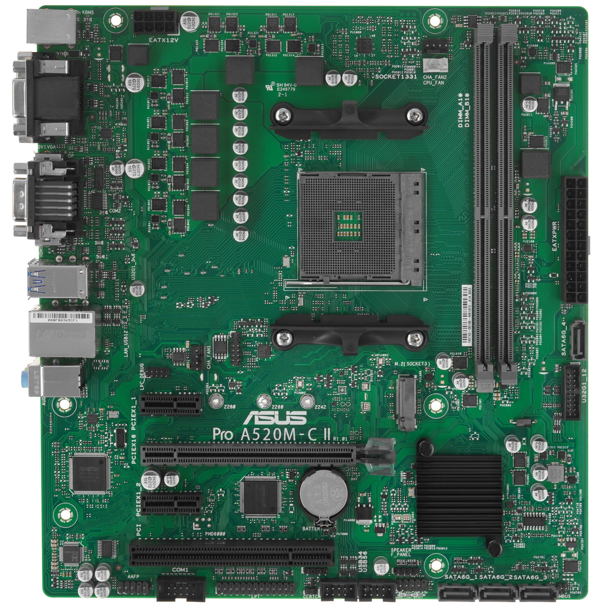 Материнская плата ASUS Pro A520M-C II/CSM, AM4, AMD A520, 2xDDR4, 4xSATA, 1xM.2, 1xPCI-E 3.0 x16, 2x