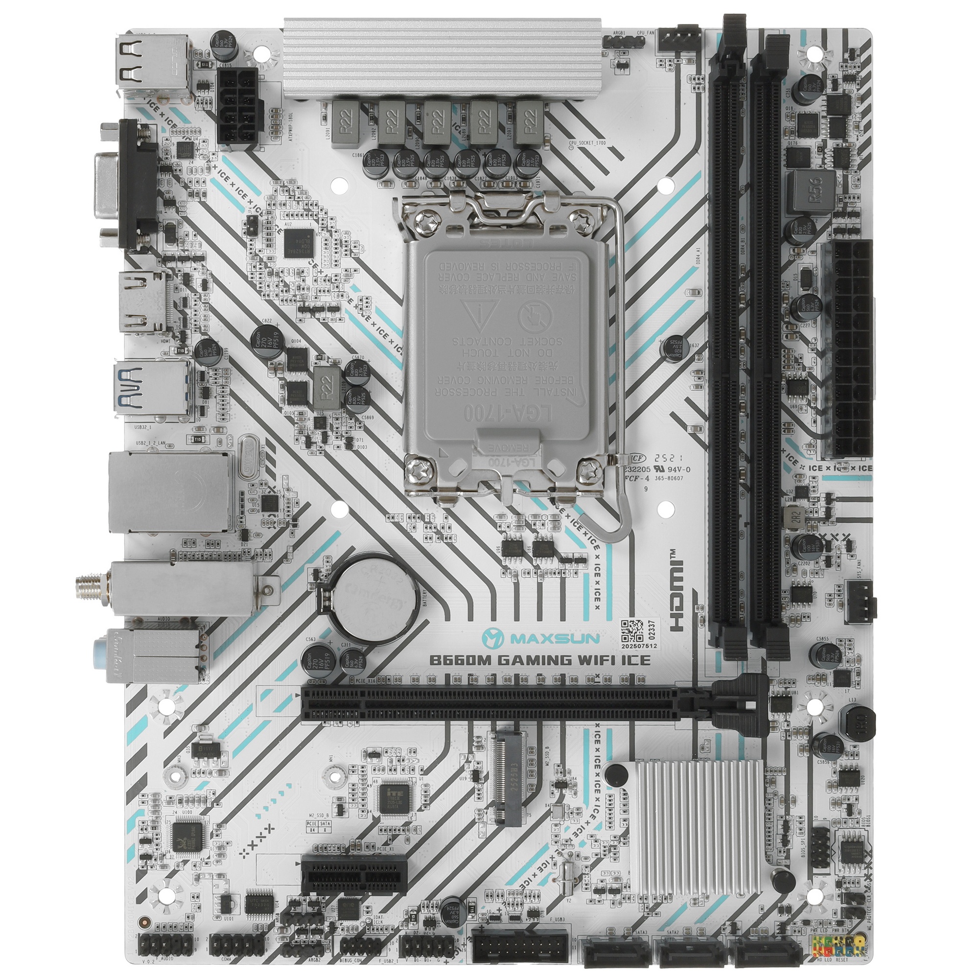 Материнская плата Maxsun MS-B660M GAMING WIFI ICE (Socket 1700, mATX, 2*DDR4(64Gb), VGA/HDMI, 3*SATA
