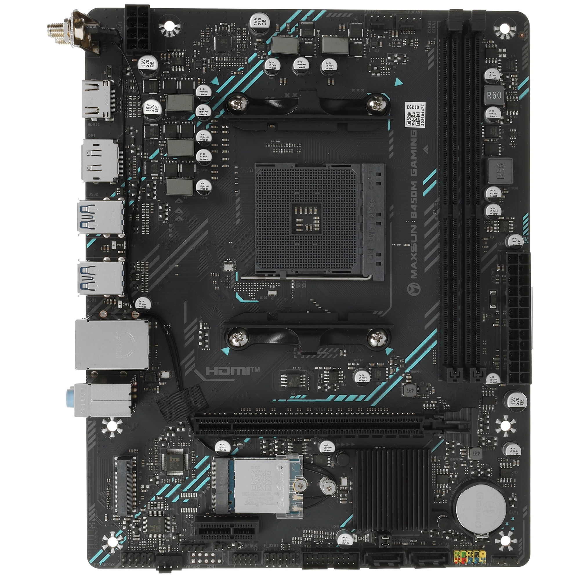 Материнская плата Maxsun MS-B450M GAMING WIFI (Socket  AM4, mATX, 2*DDR4 (64Gb), DP/HDMI, 2*SATA3, 1