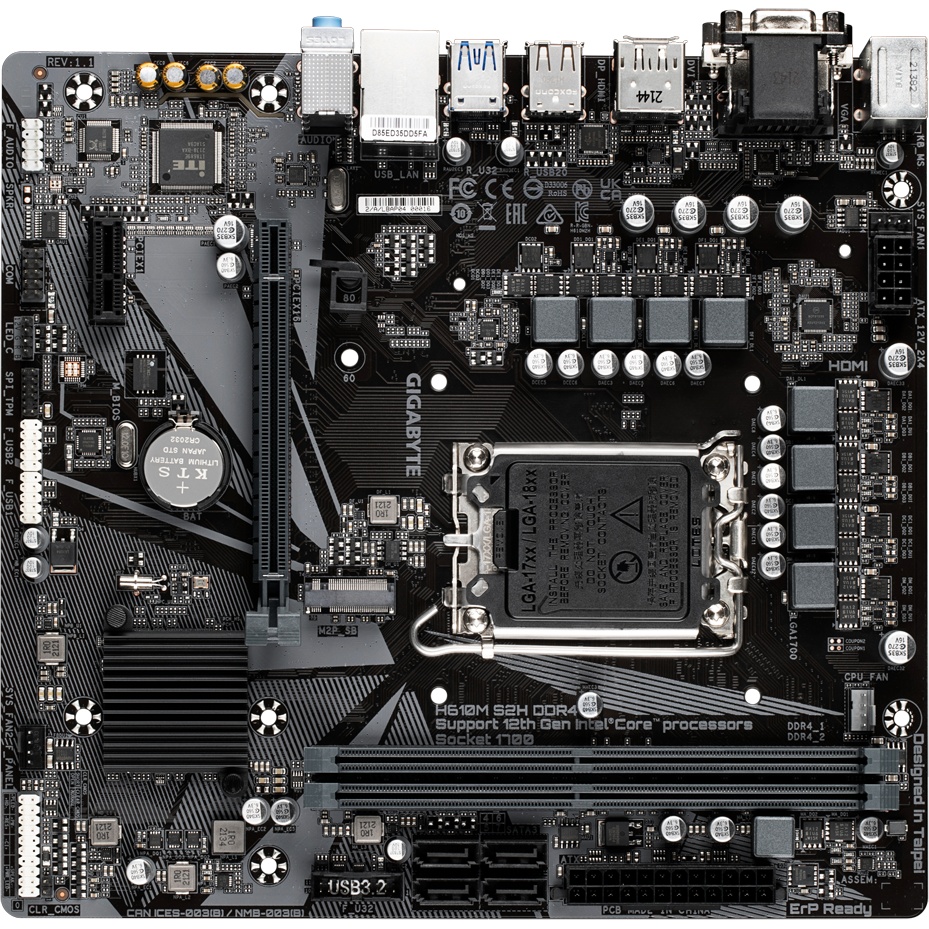 Материнская плата OEM H610M S2H DDR4, Socket 1700, Intel®H610, 2xDDR4-3200, D-SUB+DVI-D+HDMI+DP, 1xP