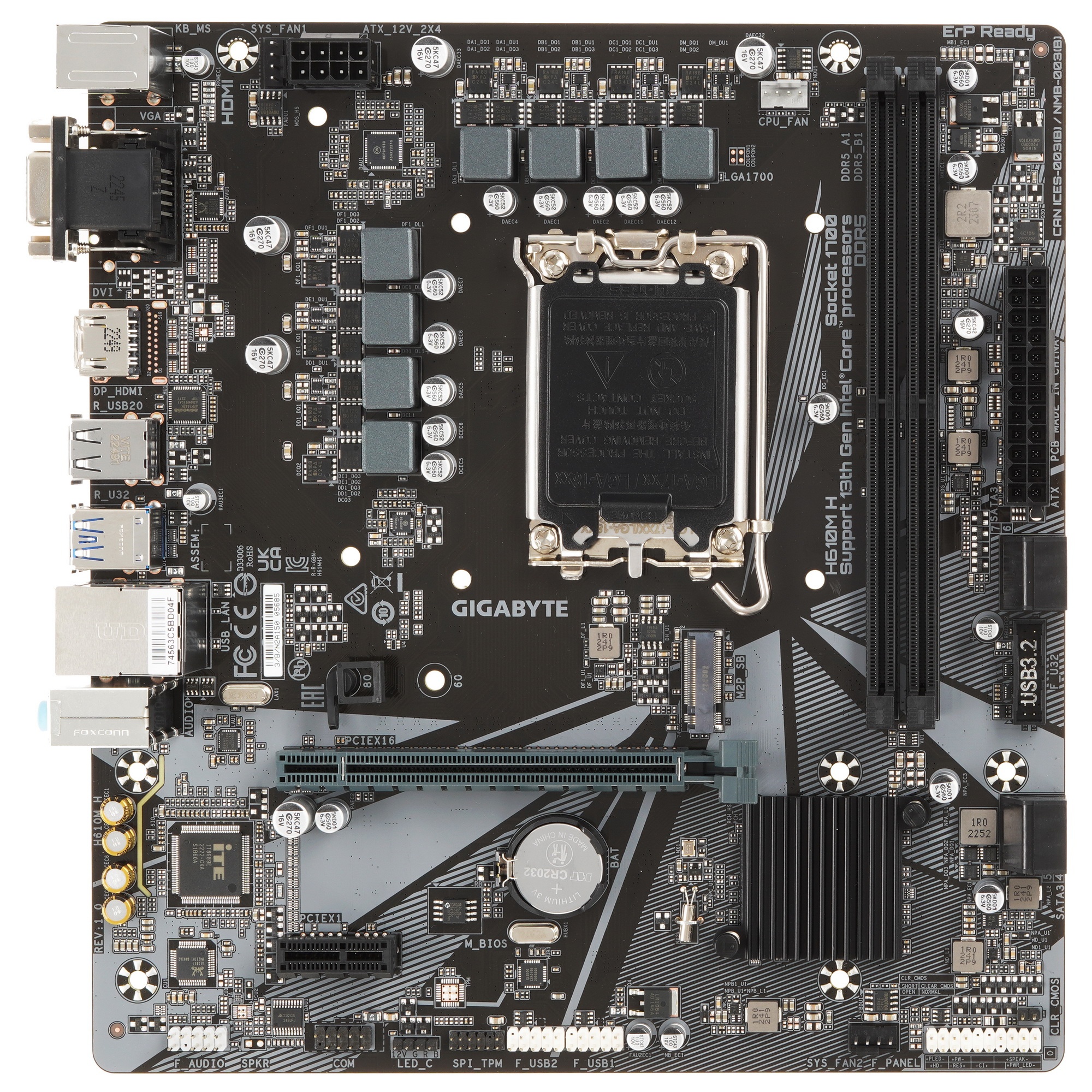 Материнская плата Gigabyte H610M H, LGA 1700, Intel H610, 2xDDR5, 4xSATA, 1xM.2, 1xPCIe 4.0 x16, 1xP