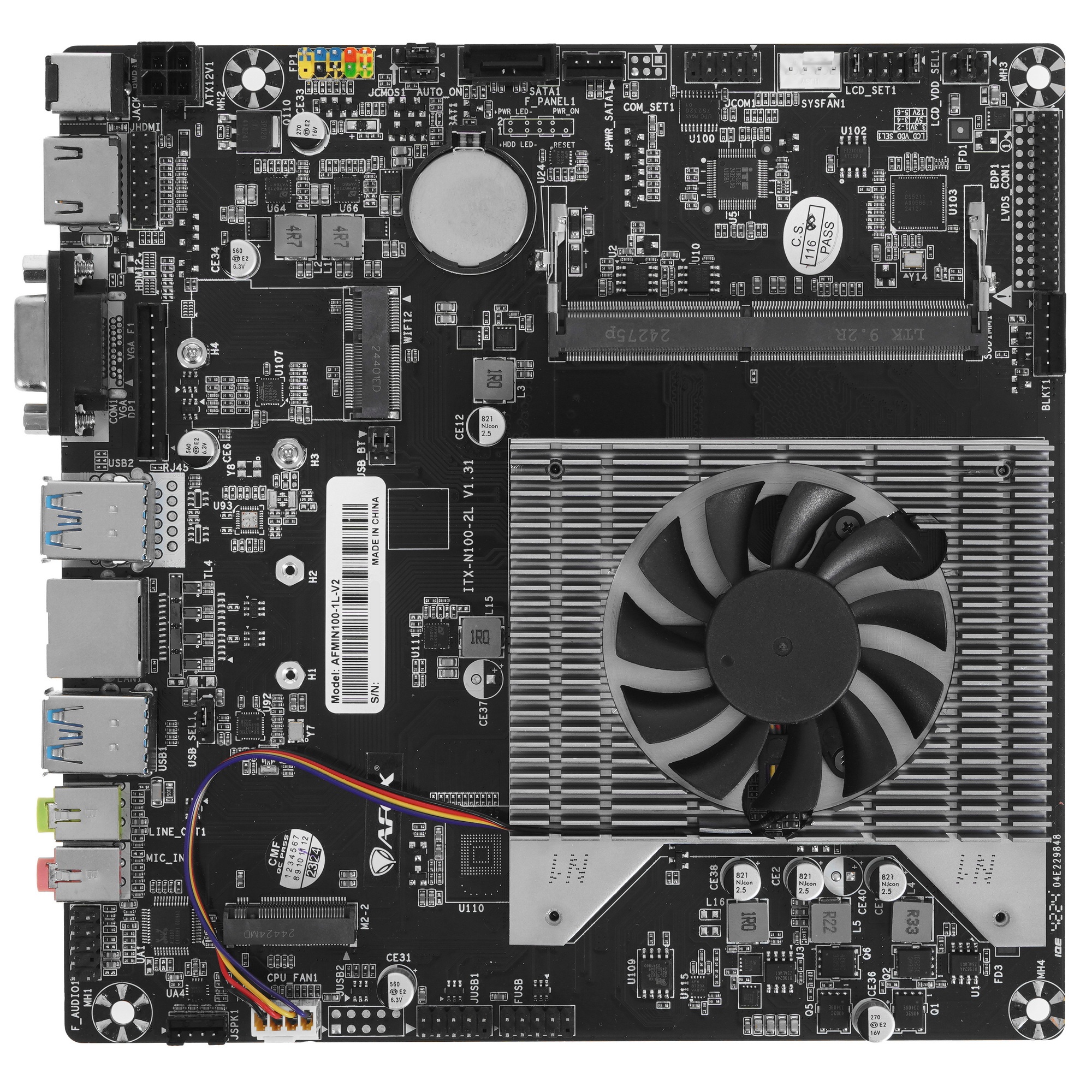 Материнская плата AFOX AFMIN100-1L-V2, Intel N100, SoC, 1xDDR4, 1xSATA, 1xM.2, 1xHDMI, 1xVGA, 1x 1Gb