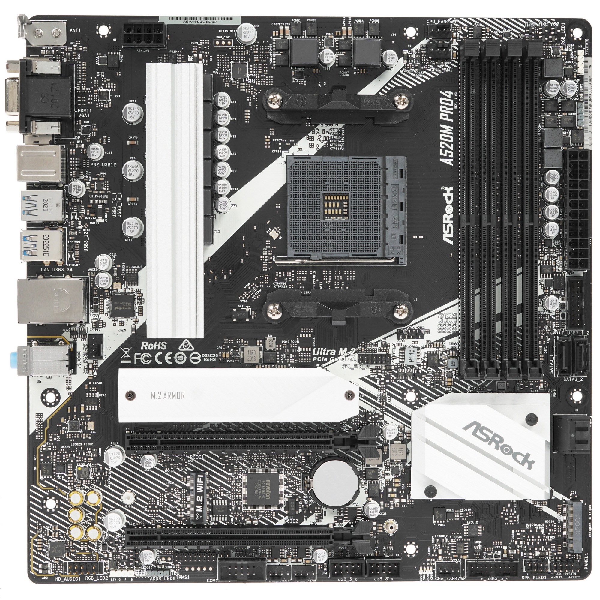 Материнская плата ASRock A520M Pro4, AM4, AMD A520, 4xDDR4, 4xSATA, 2xM.2, 1xPCI-E 3.0 x16, 1xPCI-E