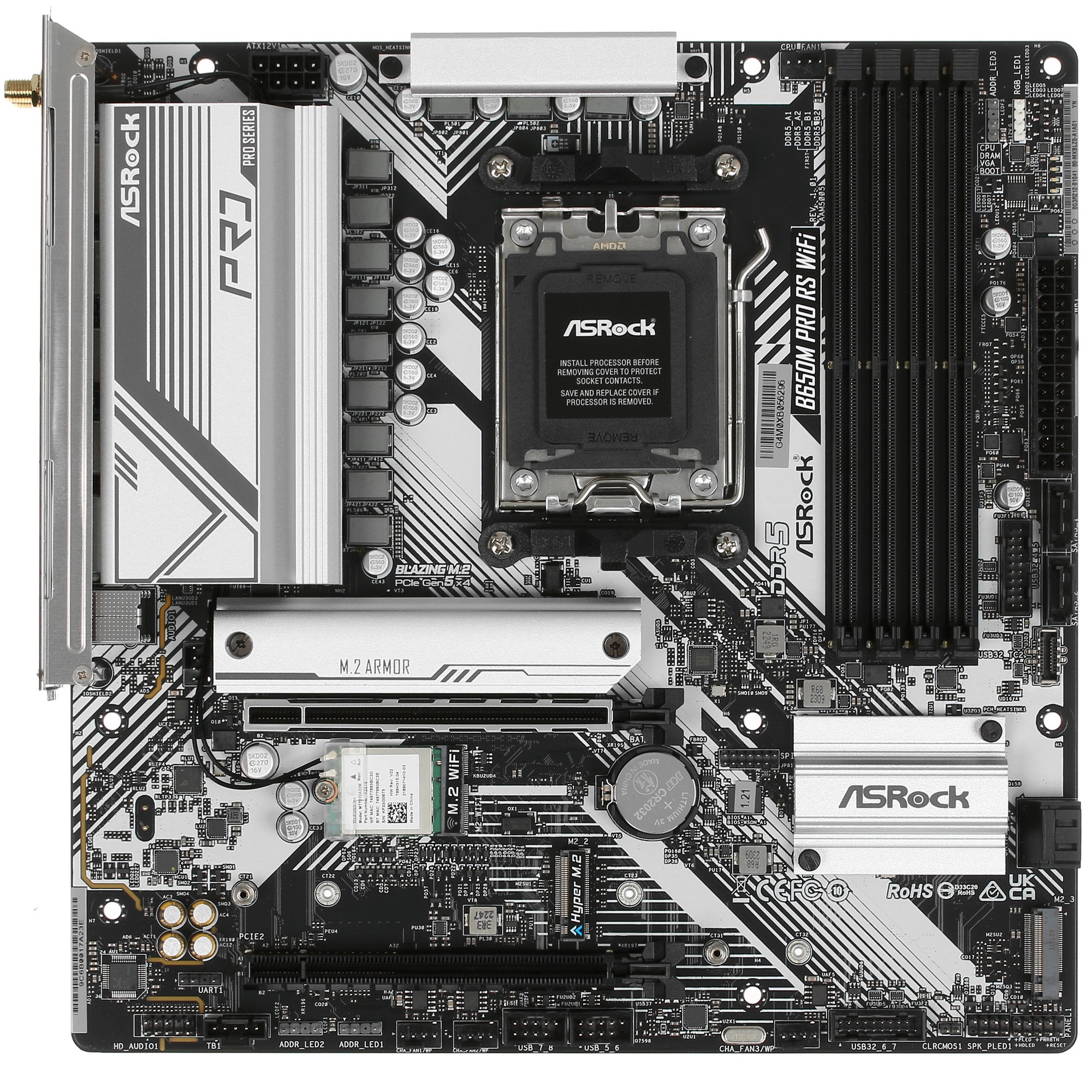 Материнская плата ASRock B650M PRO RS WIFI, Socket AM5, AMD B650, 4xDDR5-5200, HDMI+DP, 2xPCI-Ex16,
