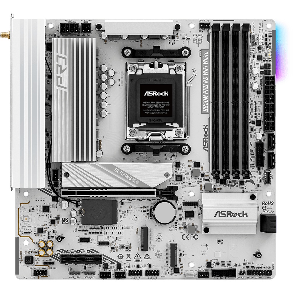 Материнская плата ASROCK B850M PRO RS WIFI WHITE, AM5, B850, 4*DDR5, 4*SATA, 3*M.2, 4*USB 2.0, 3*USB