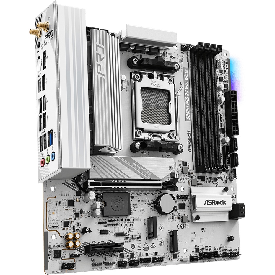 Материнская плата ASROCK B850M PRO RS WIFI WHITE, AM5, B850, 4*DDR5, 4*SATA, 3*M.2, 4*USB 2.0, 3*USB