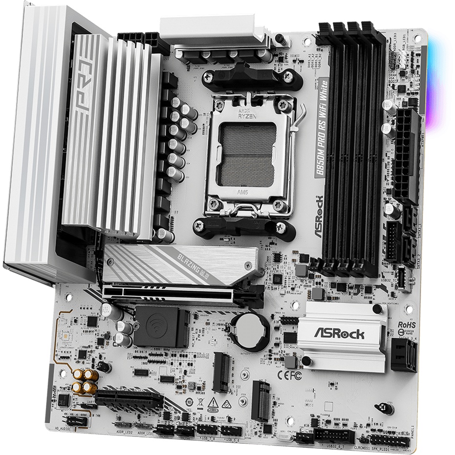 Материнская плата ASROCK B850M PRO RS WIFI WHITE, AM5, B850, 4*DDR5, 4*SATA, 3*M.2, 4*USB 2.0, 3*USB