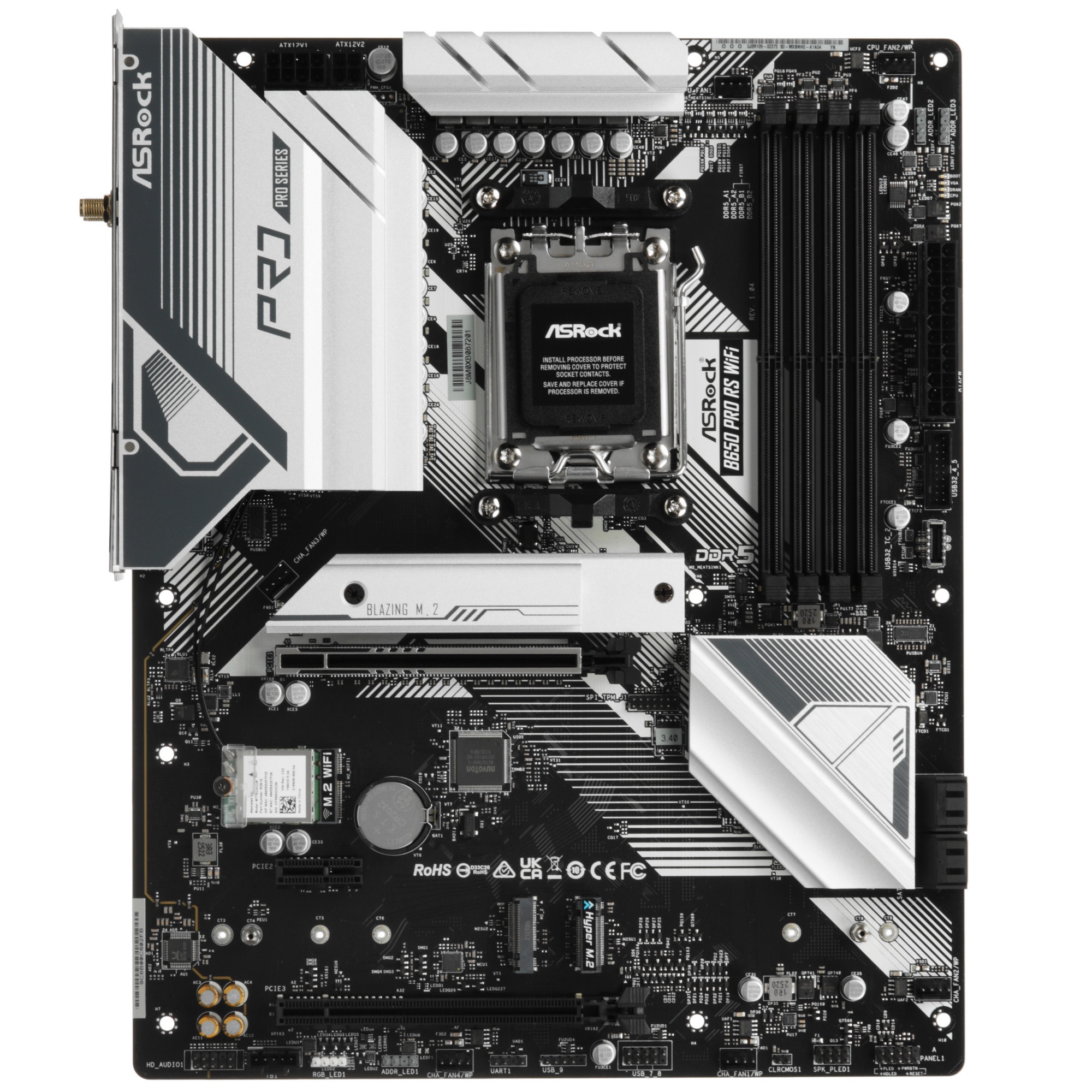 Материнская плата ASROCK B650 PRO RS WIFI, AM5, B650, 4*DDR5, 4*SATA, 3*M.2, 3*USB 3.2, 6*USB 2.0, T