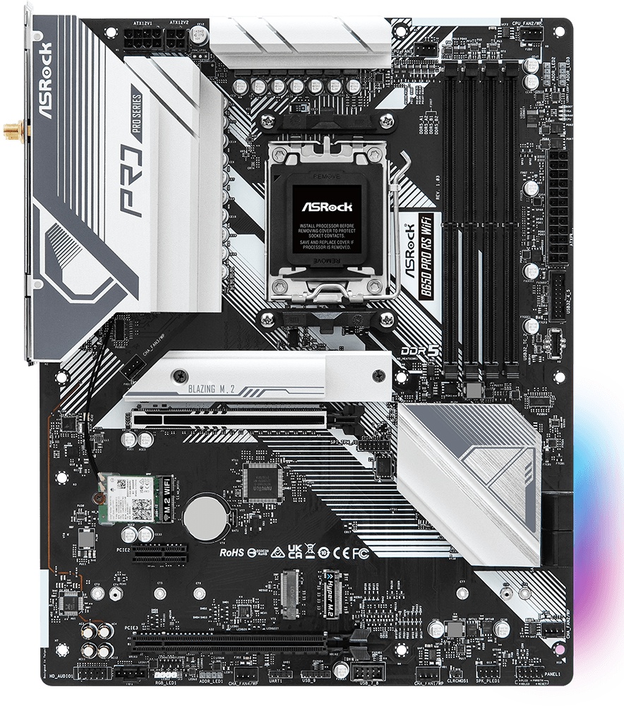 Материнская плата ASROCK B650 PRO RS WIFI, AM5, B650, 4*DDR5, 4*SATA, 3*M.2, 3*USB 3.2, 6*USB 2.0, T