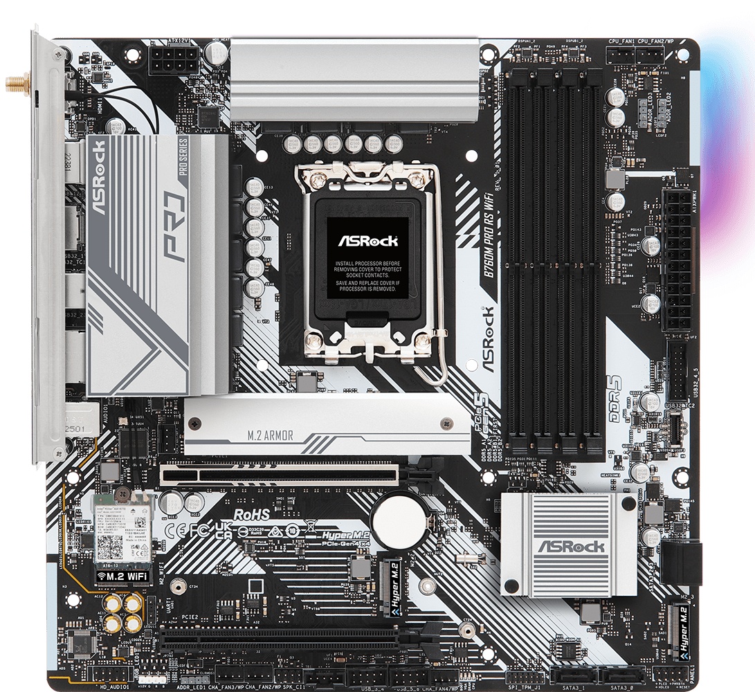 Материнская плата ASROCK B760M PRO RS WIFI, LGA1700, B760, 4*DDR5, 4*SATA, 3*M.2, 3*USB 3.2, 2*USB 2