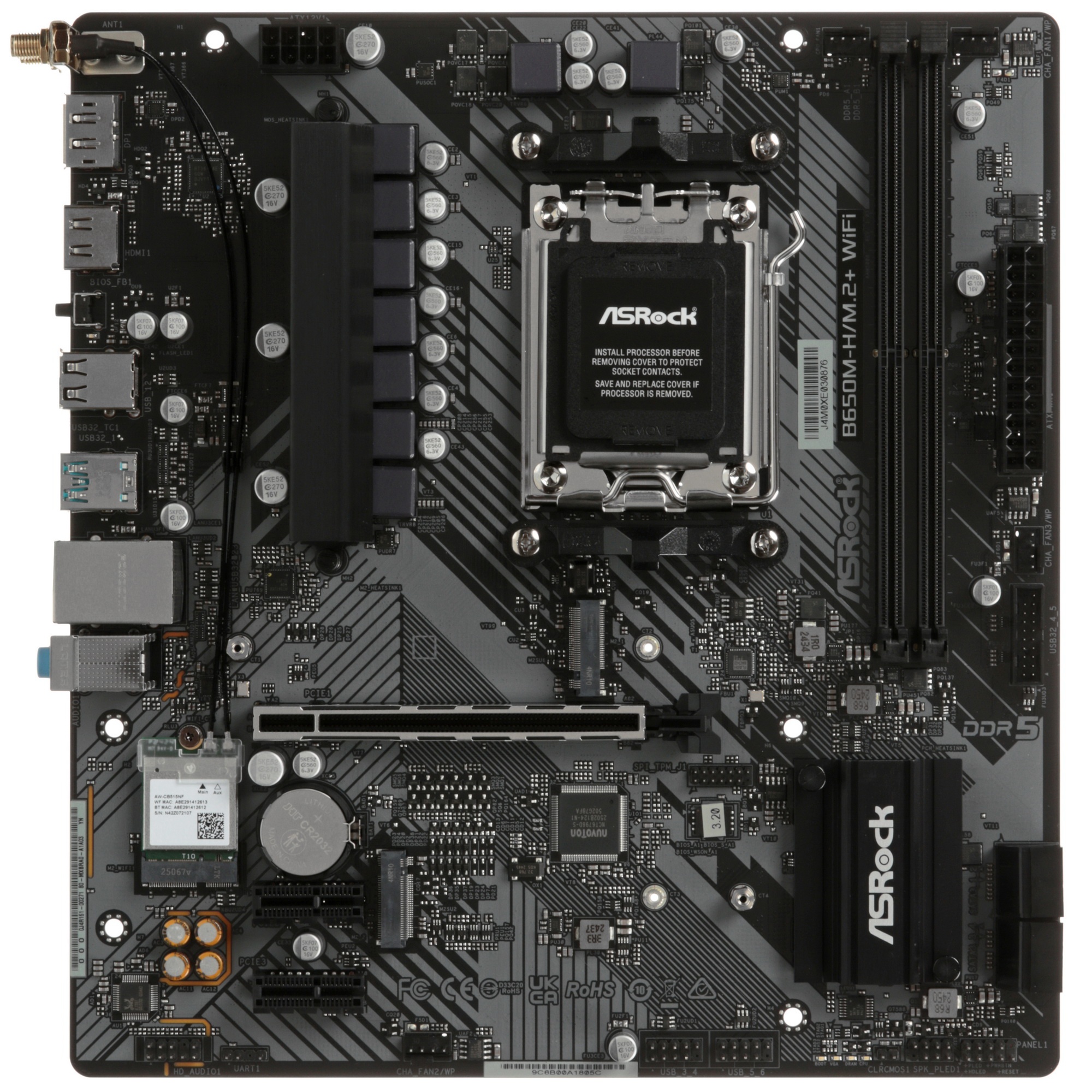 Материнская плата ASROCK B650M-H/M.2+WIFI, AM5, B650, 2*DDR5, 4*SATA, 2*M.2, 3*USB 3.2, 2*USB 2.0, T