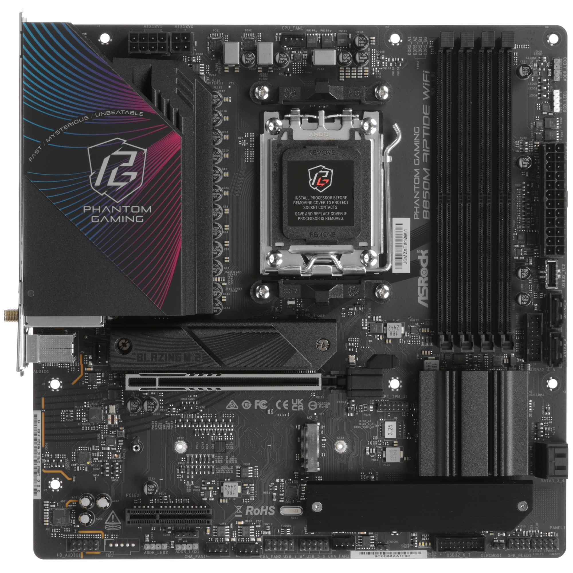 Материнская плата ASROCK B850M RIPTIDE WIFI, AM5, B850, 4*DDR5, 4*SATA, 3*M.2, 4*USB 2.0, 3*USB 3.2,
