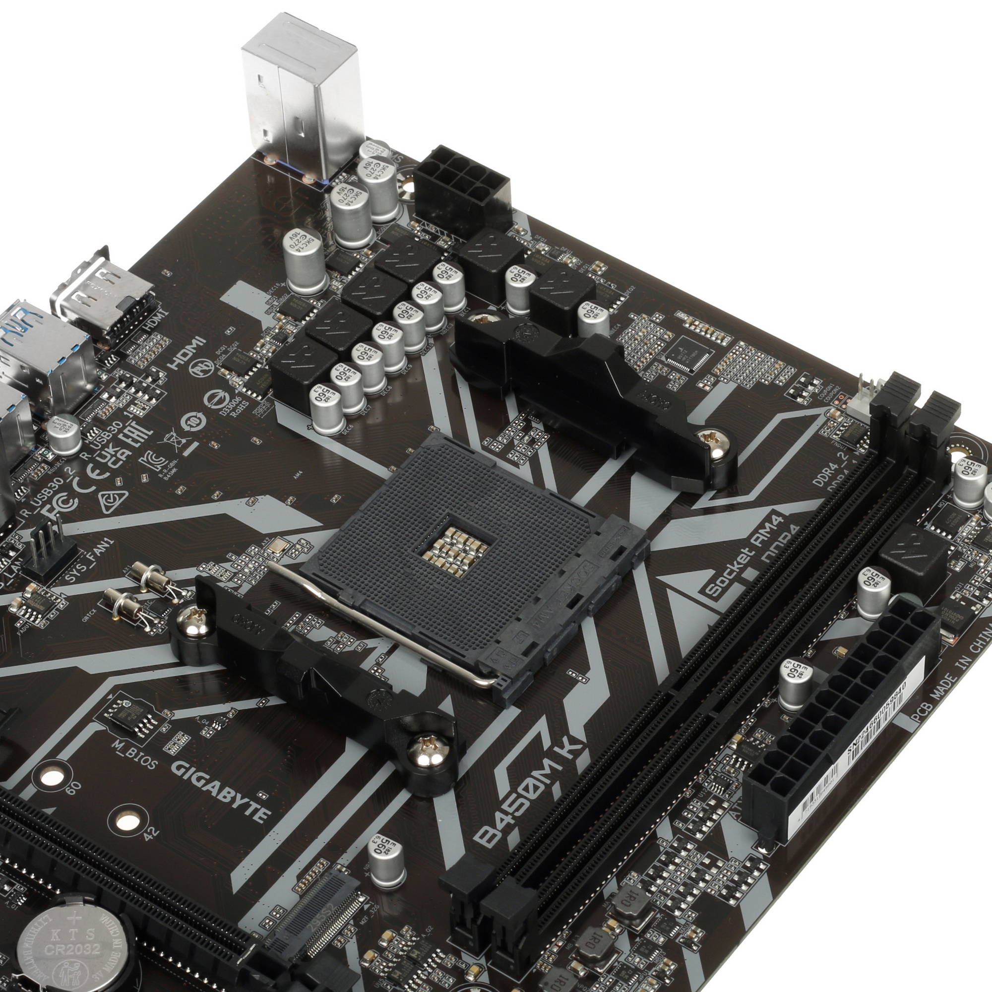 Материнская плата Gigabyte B450M K, AM4, AMD B450, 2xDDR4, 4xSATA, 1xM.2, 1xPCI-E 3.0 x16, 1xHDMI, 1